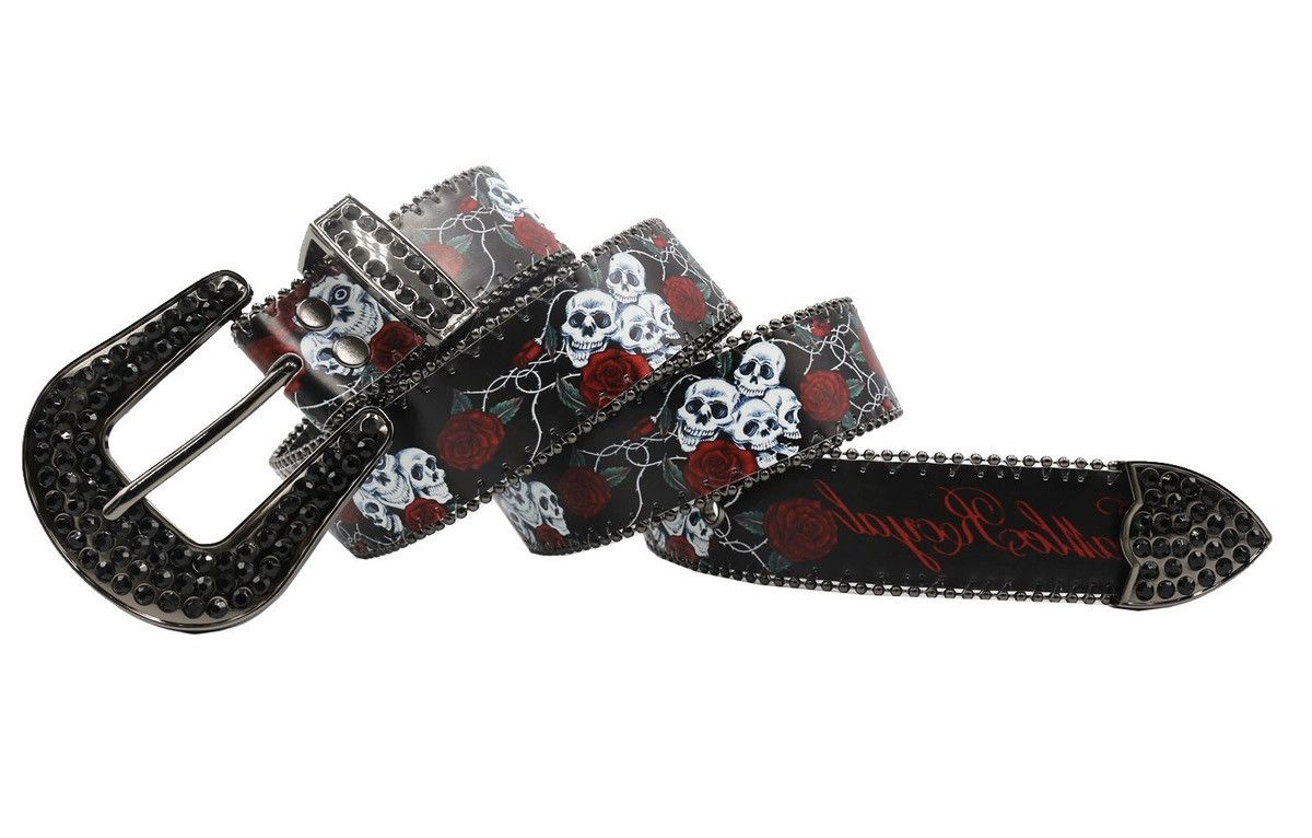 Japanese Brand × Vintage Retro skull skeleton roses western rhinestone studded belt Size ONE SIZE - 3 Thumbnail