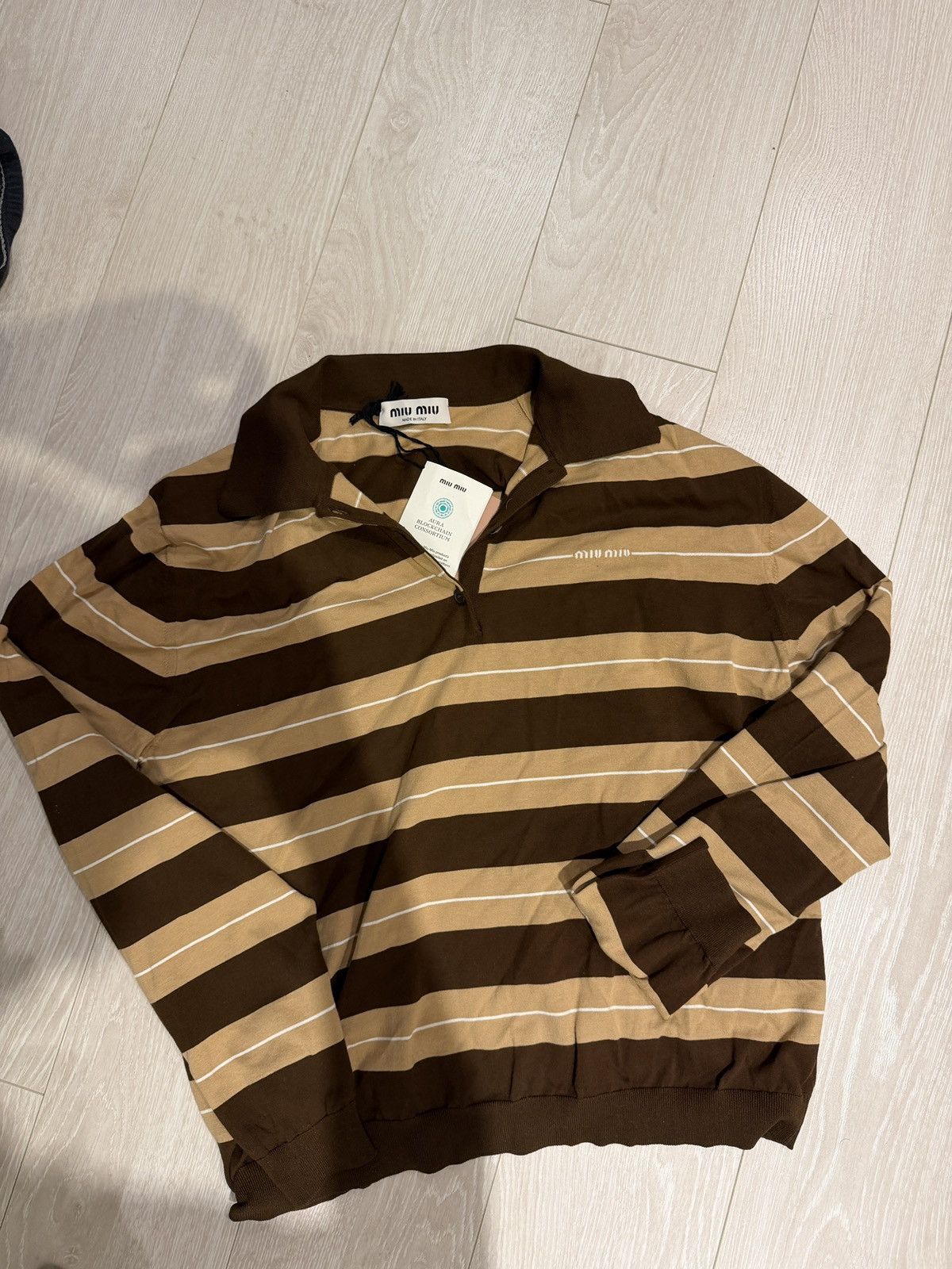 Miu Miu Brown and beige stripe sweater Size S / US 4 / IT 40 - 1 Thumbnail