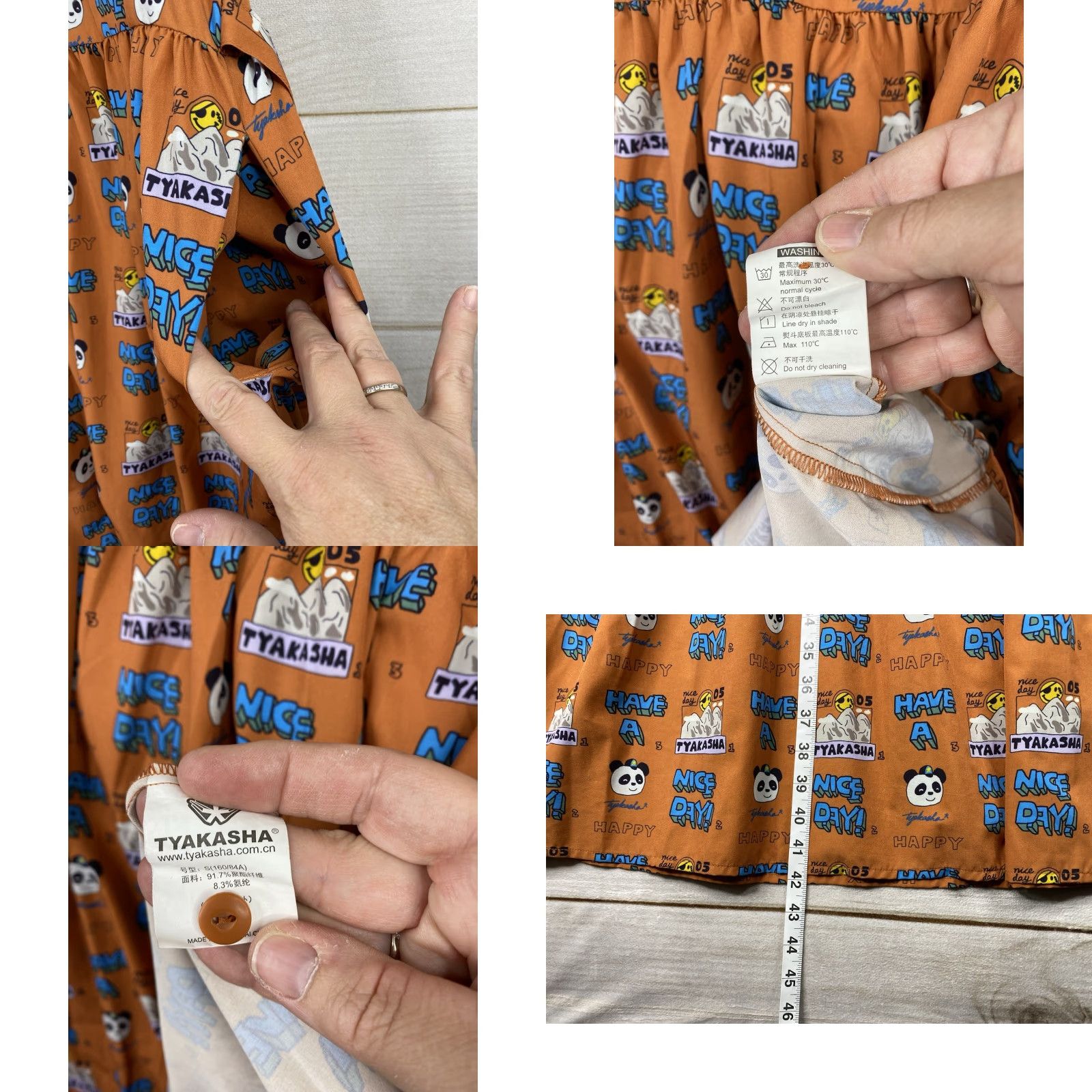 Vintage VINTAGE Tyakasha Dress Panda Print Asian Streetwear Graphic Chiffon Midi A-Line Tunic Short Sleeve Collared Button Embroidered Orange Women S Size S / US 4 / IT 40 - 8 Thumbnail