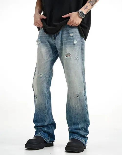Japanese Brand × Jean American men's retro gradient washed ripped flared jeans Size US 32 / EU 48 - 1 Thumbnail