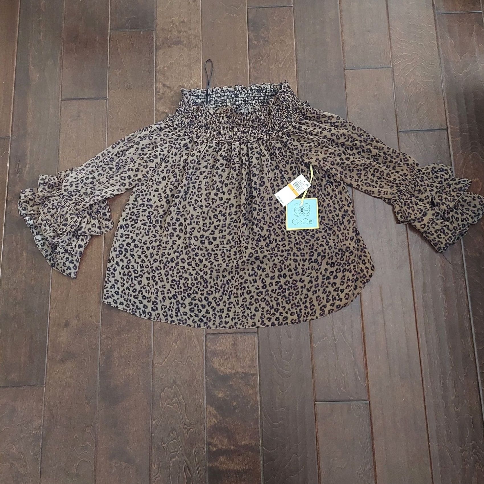 Vintage CECE Cheetah Print Blouse Off the Shoulder Flutter Sleeve Sz S Brown NWT Casual Womens Blouse Size S / US 4 / IT 40 - 2 Thumbnail