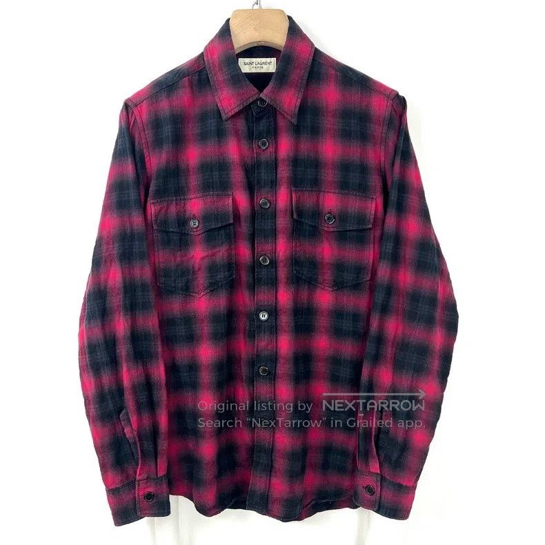 Saint Laurent Paris Saint Laurent Paris Red and Black Plaid Long Sleeve Shirt Size US M / EU 48-50 / 2 - 1 Thumbnail