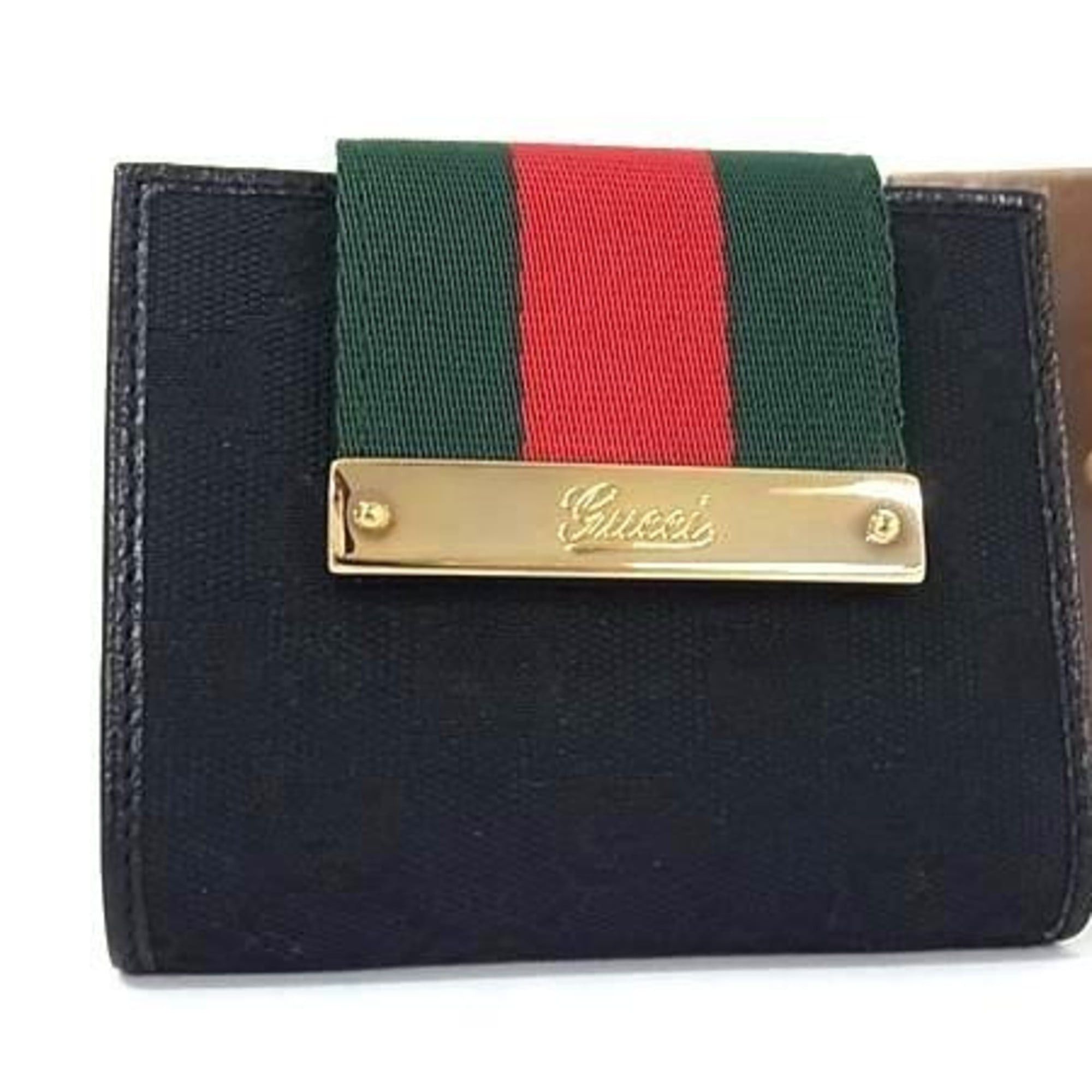 Gucci Women's Bi-Fold Wallet, Sherry Line, 181670, Black GG Canvas