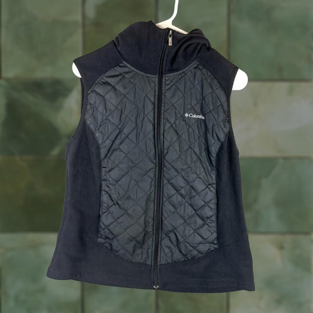 Vintage Columbia Vest Womens Large Black Quilted Hooded Fleece Thermal Insulated Zip Size L / US 10 / IT 46 - 1 Thumbnail