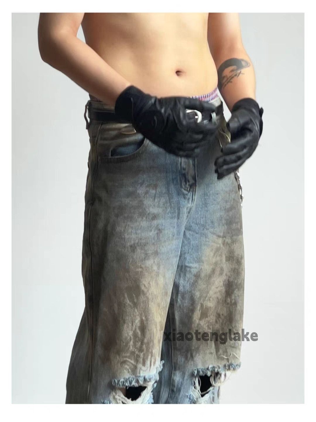 Jean xz washed faded distressed wide Leg ripped baggy jeans Size US 26 / EU 42 - 4 Thumbnail