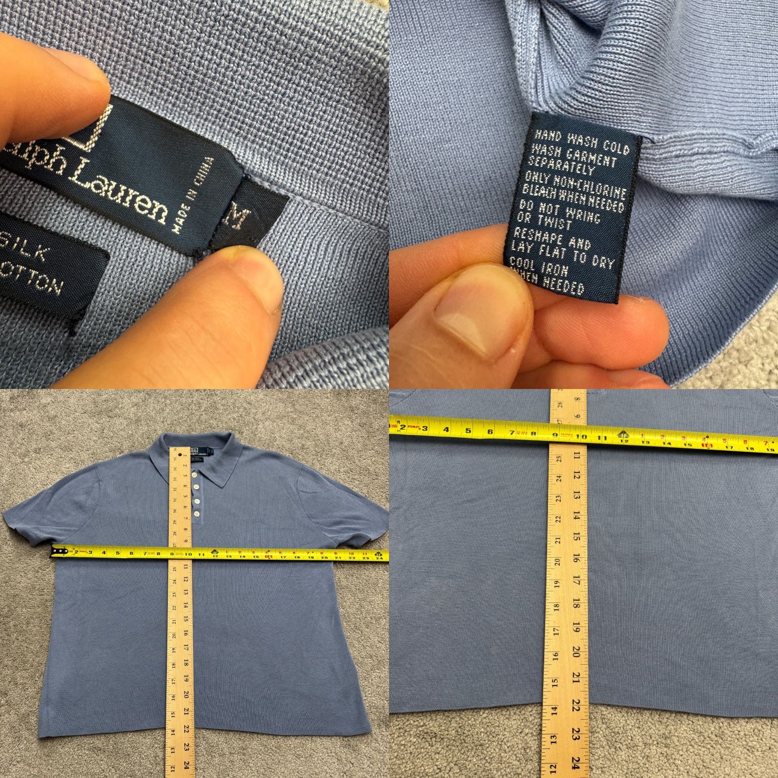 Polo Ralph Lauren VINTAGE Polo Ralph Lauren Polo Shirt Womens Medium Blue Knit Cotton Silk 90s Preppy Retro Casual Shirt Size M / US 6-8 / IT 42-44 - 8 Thumbnail
