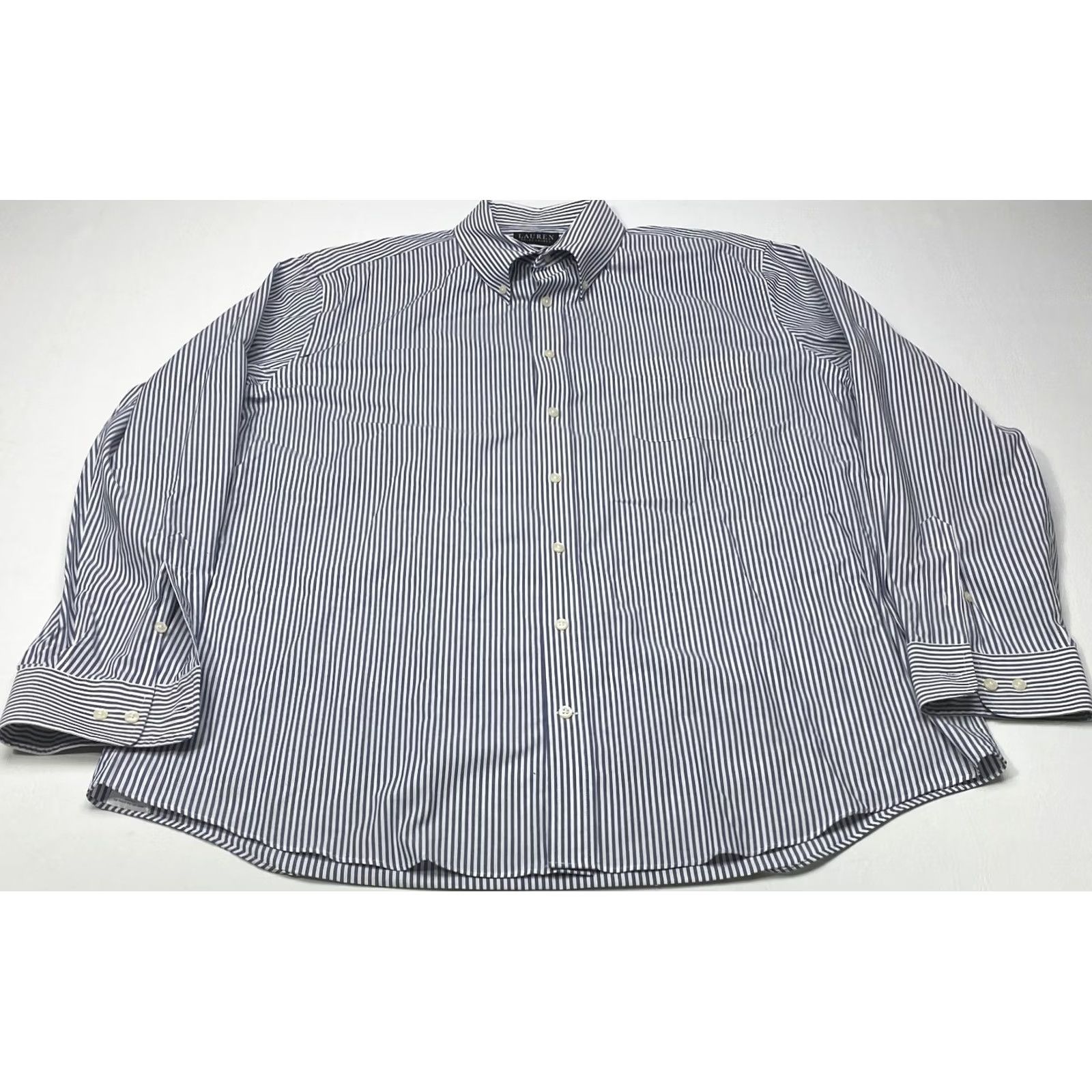 Ralph Lauren VINTAGE Ralph Lauren Shirt Mens 18 Gray White Striped Button Up Long Sleeve Stretch 7850 Size US XXL / EU 58 / 5 - 3 Thumbnail
