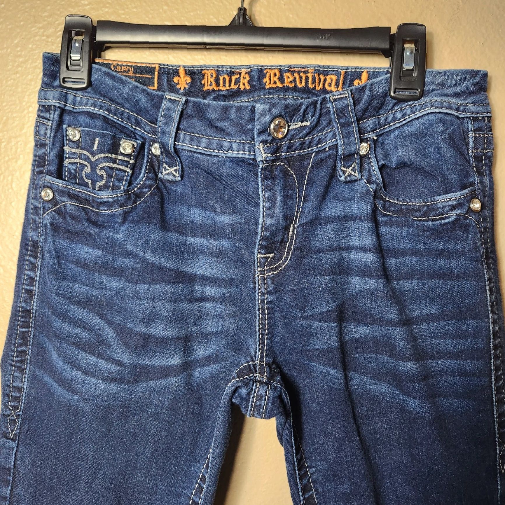 Vintage Rock Revival Jeans Women's Skinny Midrise Flap Pocket Dark Blue 27 Size 27" / US 4 / IT 40 - 2 Thumbnail