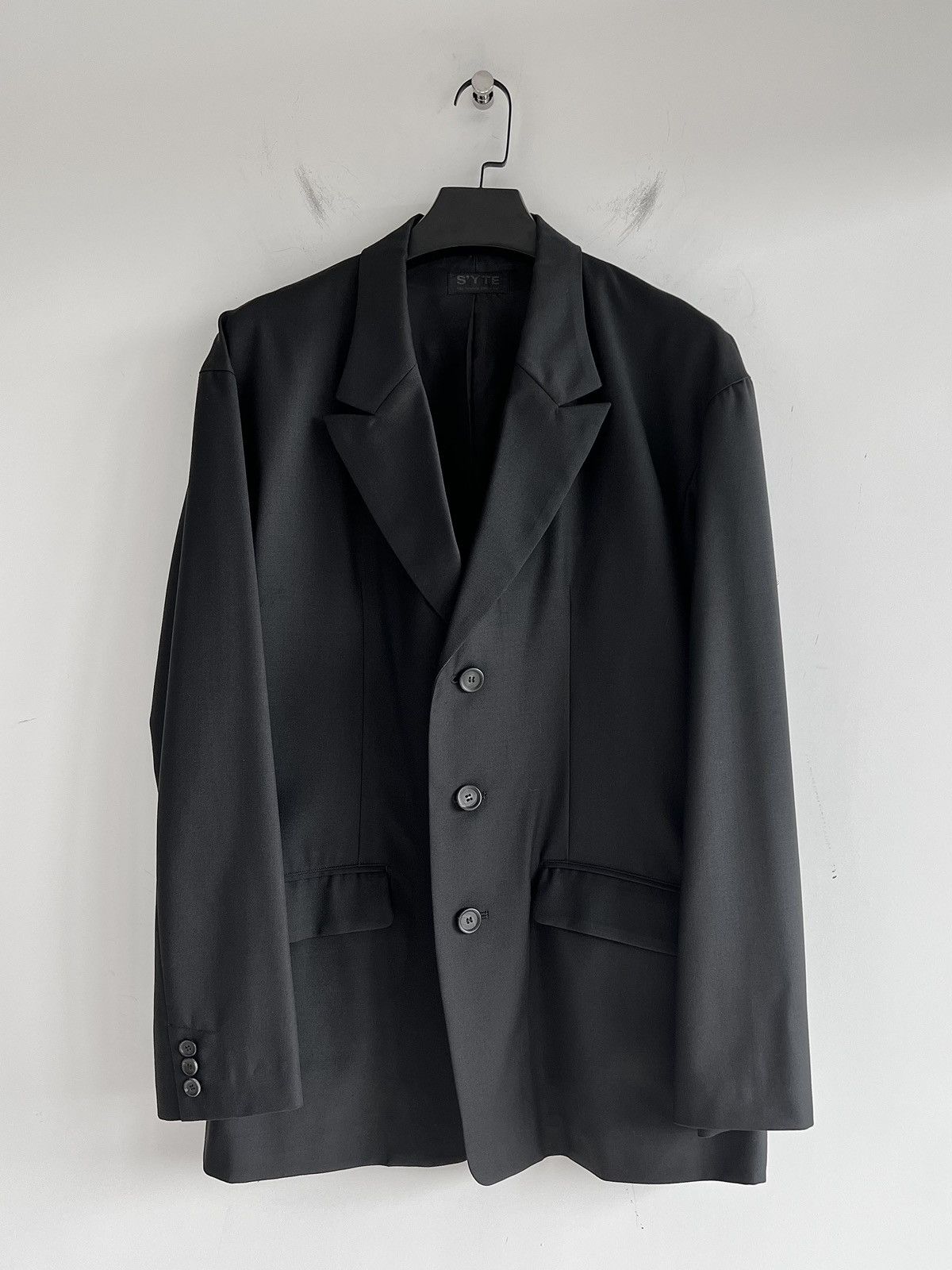 image of Yohji Yamamoto S'yte - Gabardine Washable 3Bs Peak Big Jacke in Black, Men's (Size Large)