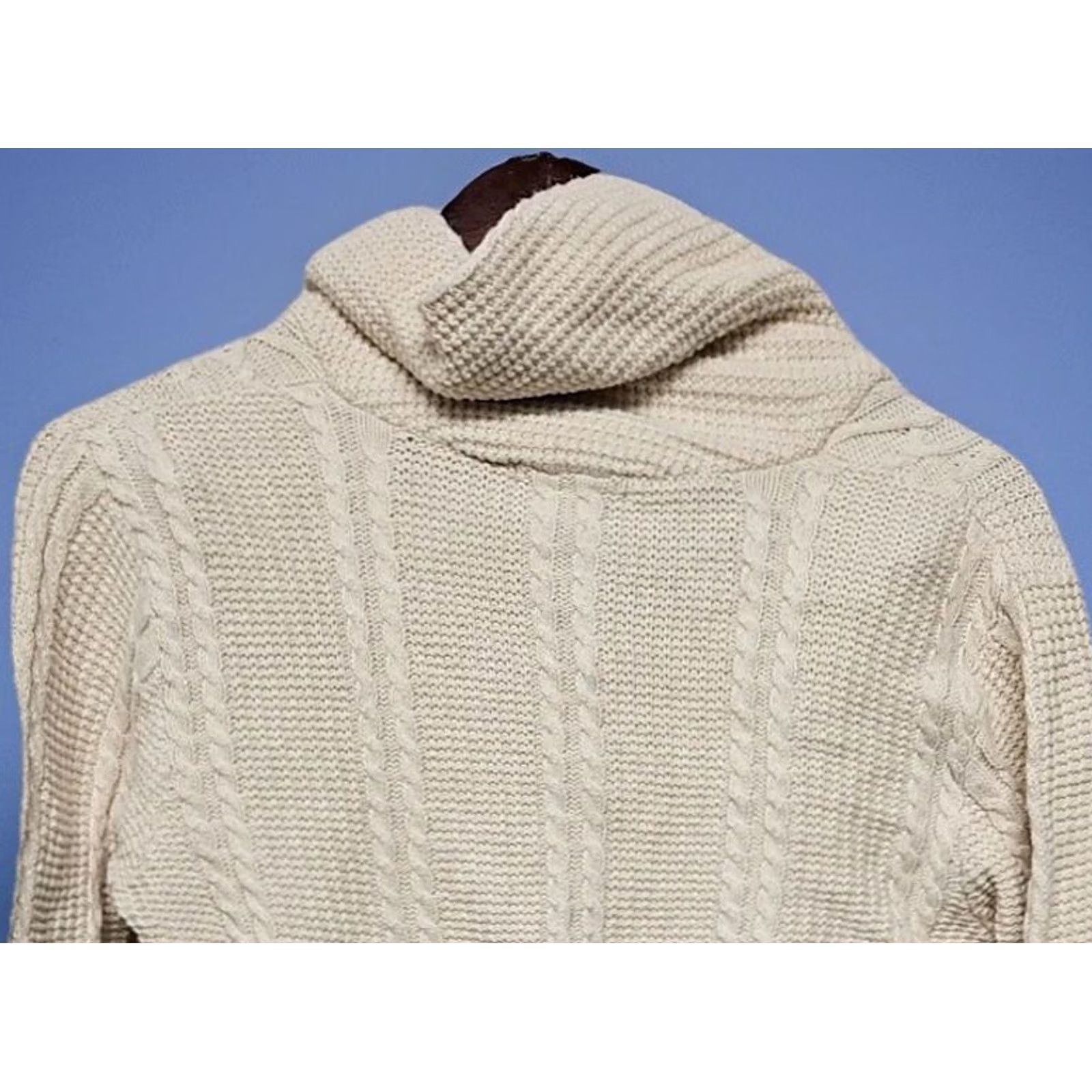 Vintage Jeanne Pierre Sweater Cable-Knit Cowl Neck Beige Womens Size M Cotton Pullover Bohemian Classic Long Sleeve 100% Cotton Size M / US 6-8 / IT 42-44 - 6 Thumbnail