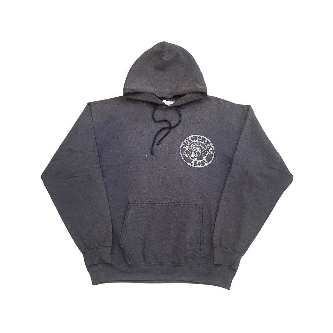 Vintage 90s Thrashed Bronze Age Skateboards Hoodie Sun Faded