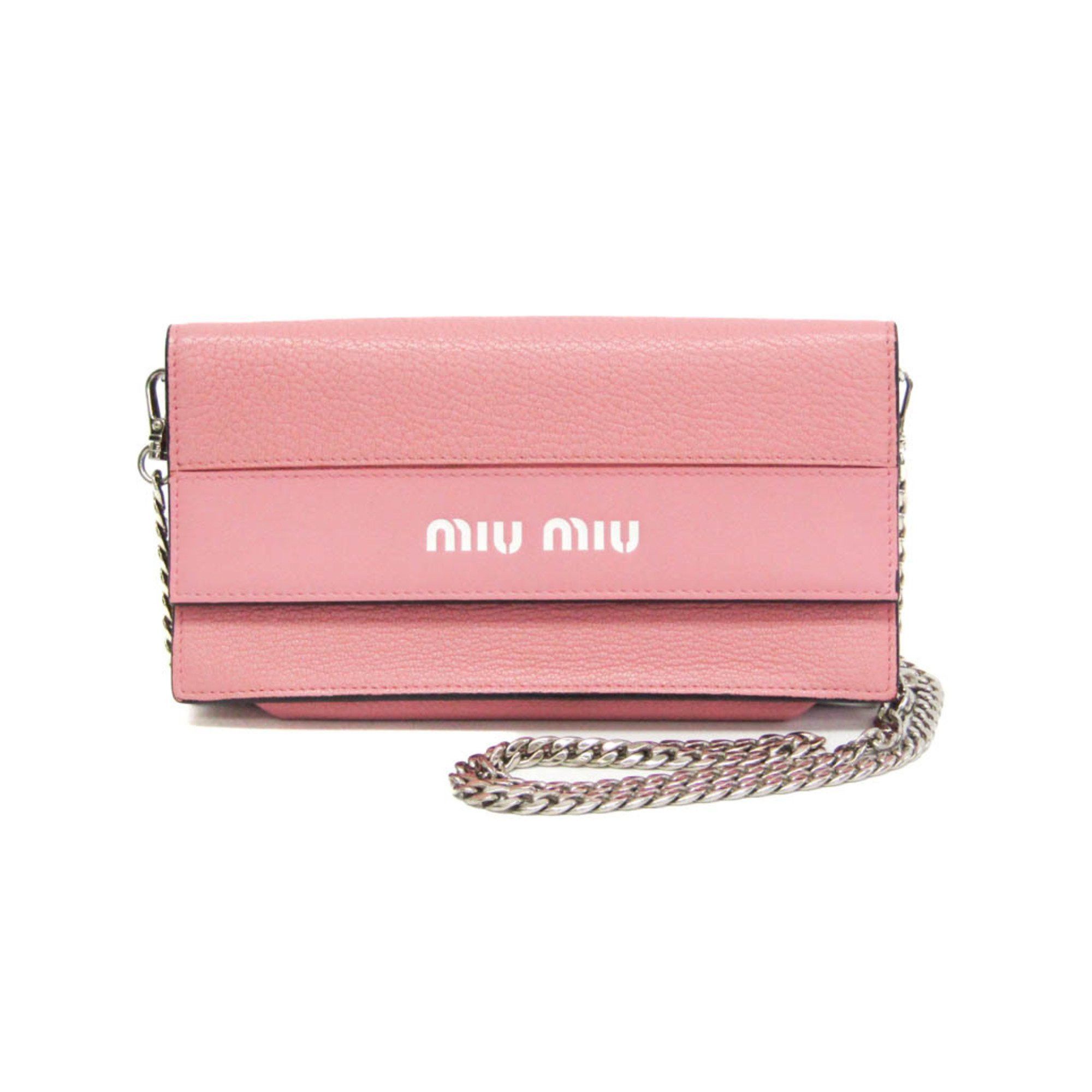 Miu Miu Miu Miu Chain Shoulder Wallet Pochette Women's Leather Pouch,Shoulder Bag Pink Size ONE SIZE - 1 Thumbnail