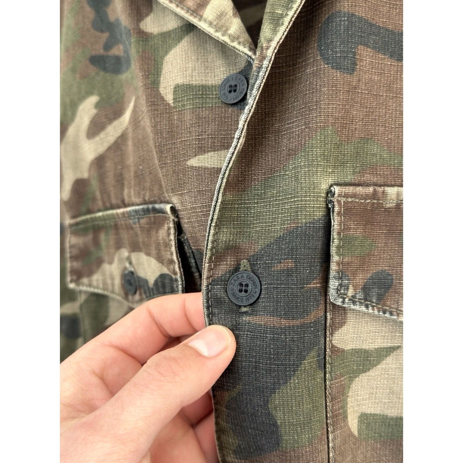 Zara VINTAGE Zara Military Camo Denim Jacket Shirt S Men Cotton Camouflage Zip Jacket 80s 90s Vintage Streetwear Size US S / EU 44-46 / 1 - 6 Thumbnail