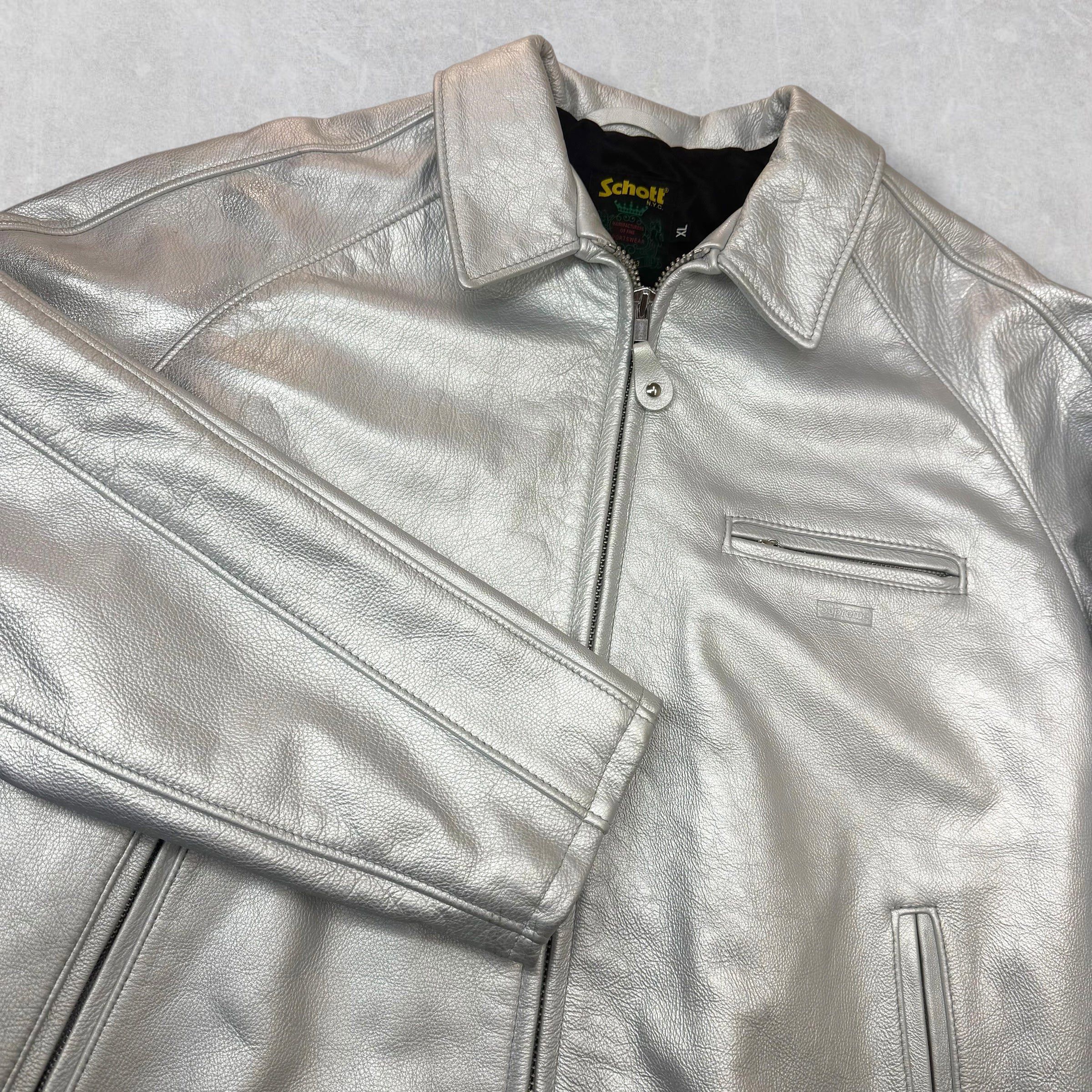 Supreme Supreme x Schott Leather Racer Silver XL Size US XL / EU 56 / 4 - 3 Thumbnail