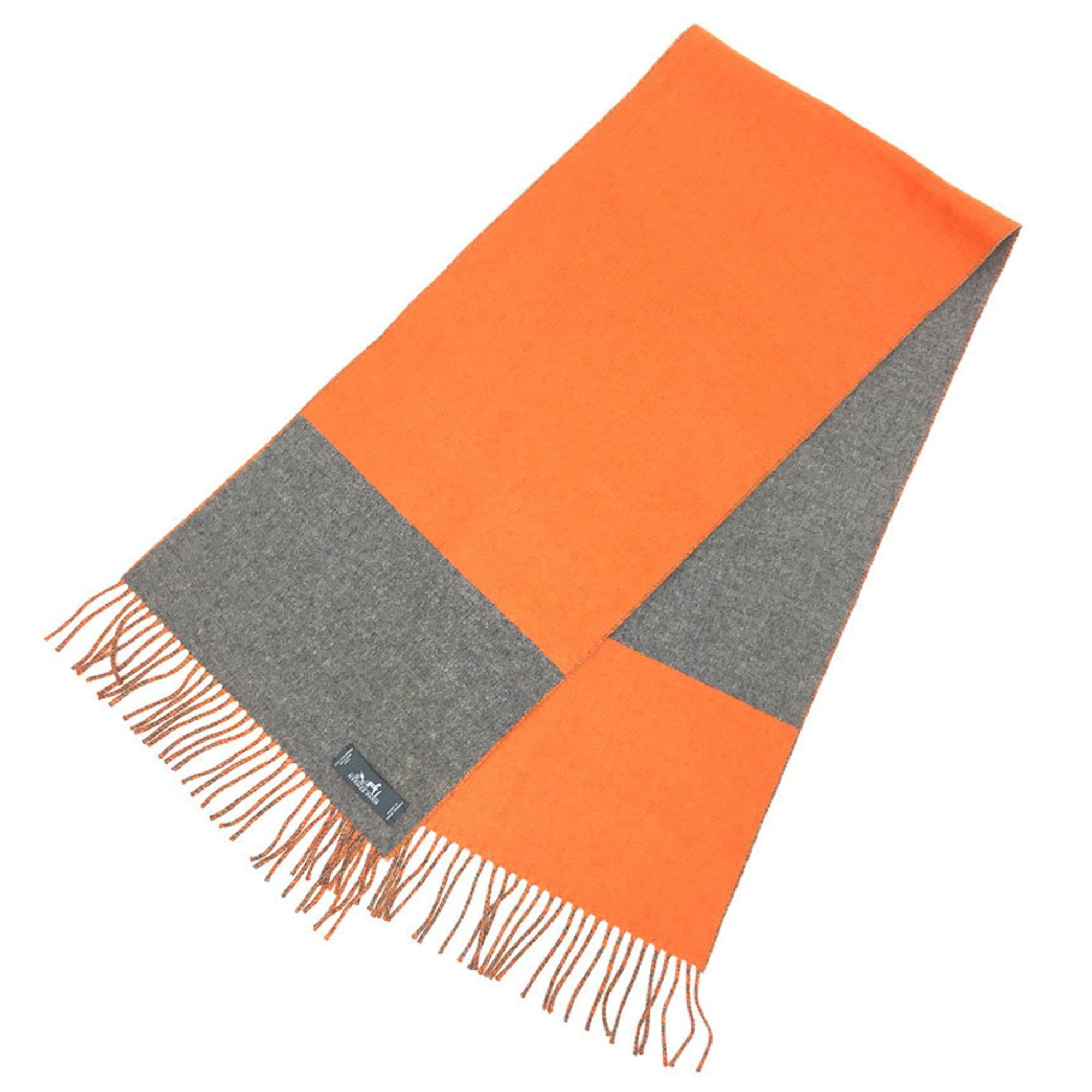 image of Hermes Cashmere Scarf Bicolor Kazak Stole Orange X Gray Men's Women's in Grey