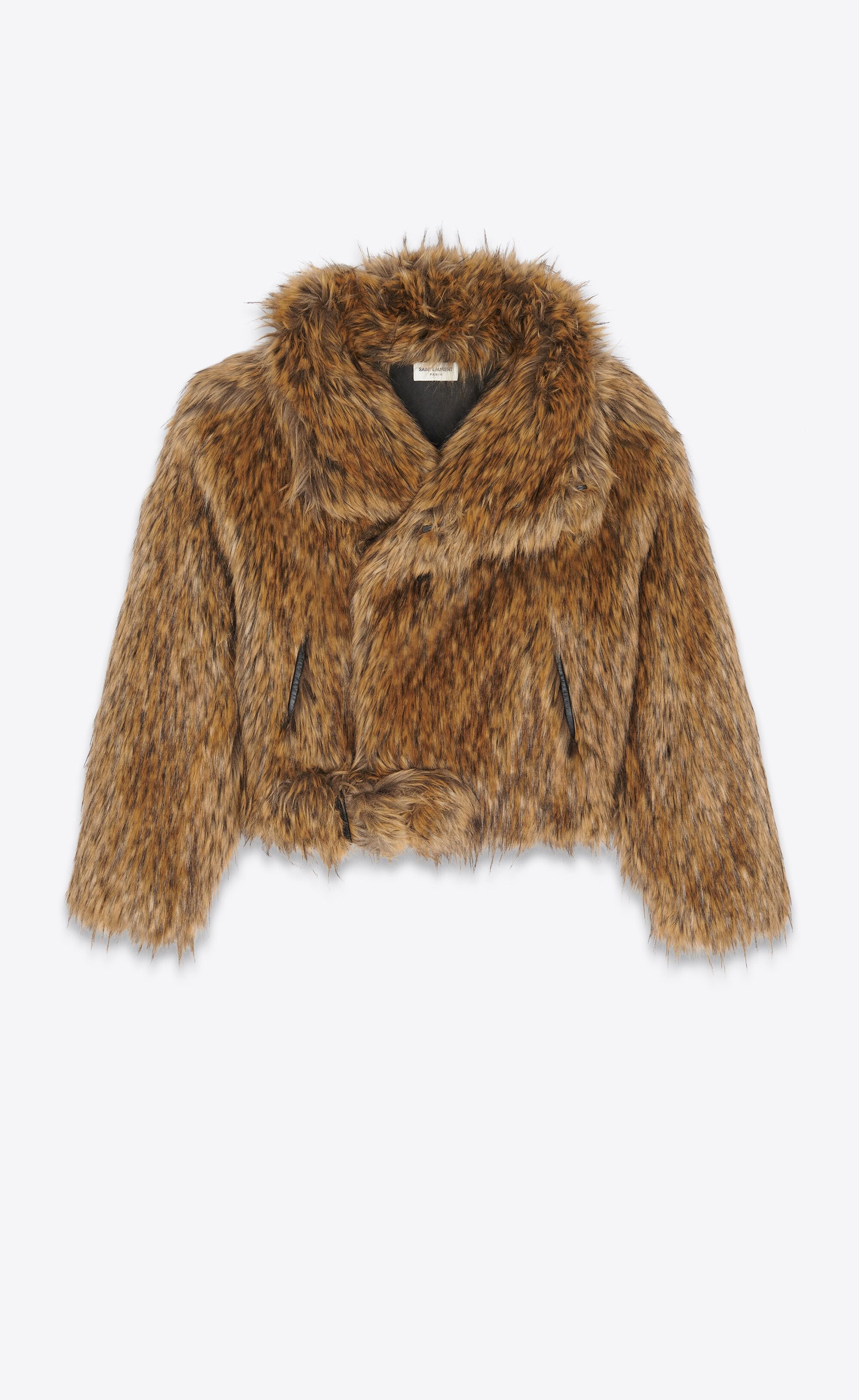 o1bcso1str0125 Asymmetrical Jacket Animal Fur in Red/Black