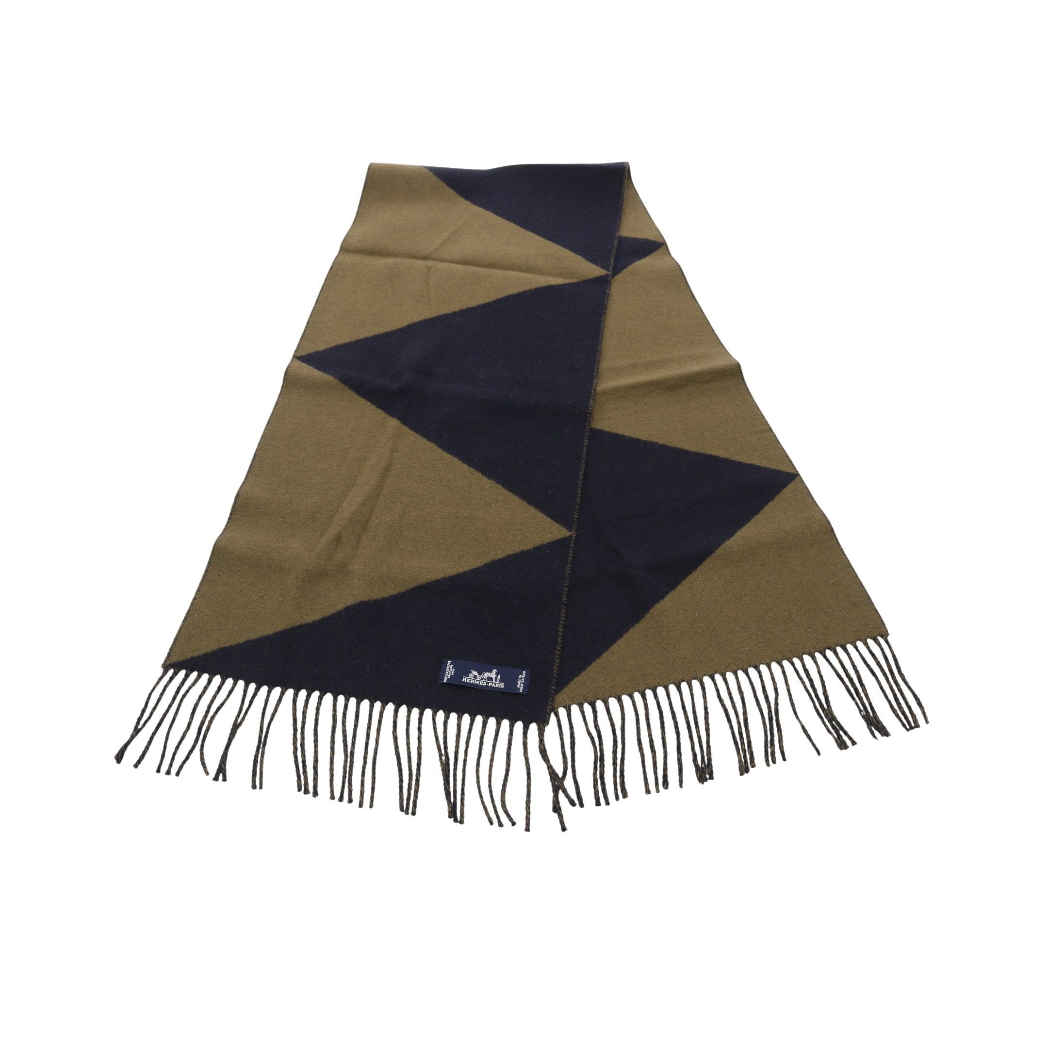 Hermes Hermes Kazak Zigzag Scarf Cashmere Khaki Green Dark Navy Size ONE SIZE - 1 Thumbnail