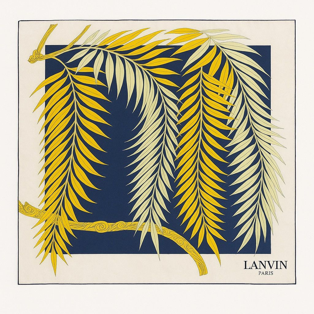 Lanvin Lanvin Paris Silk Scarf Leaf Print Blue Yellow Made France Size ONE SIZE - 1 Thumbnail