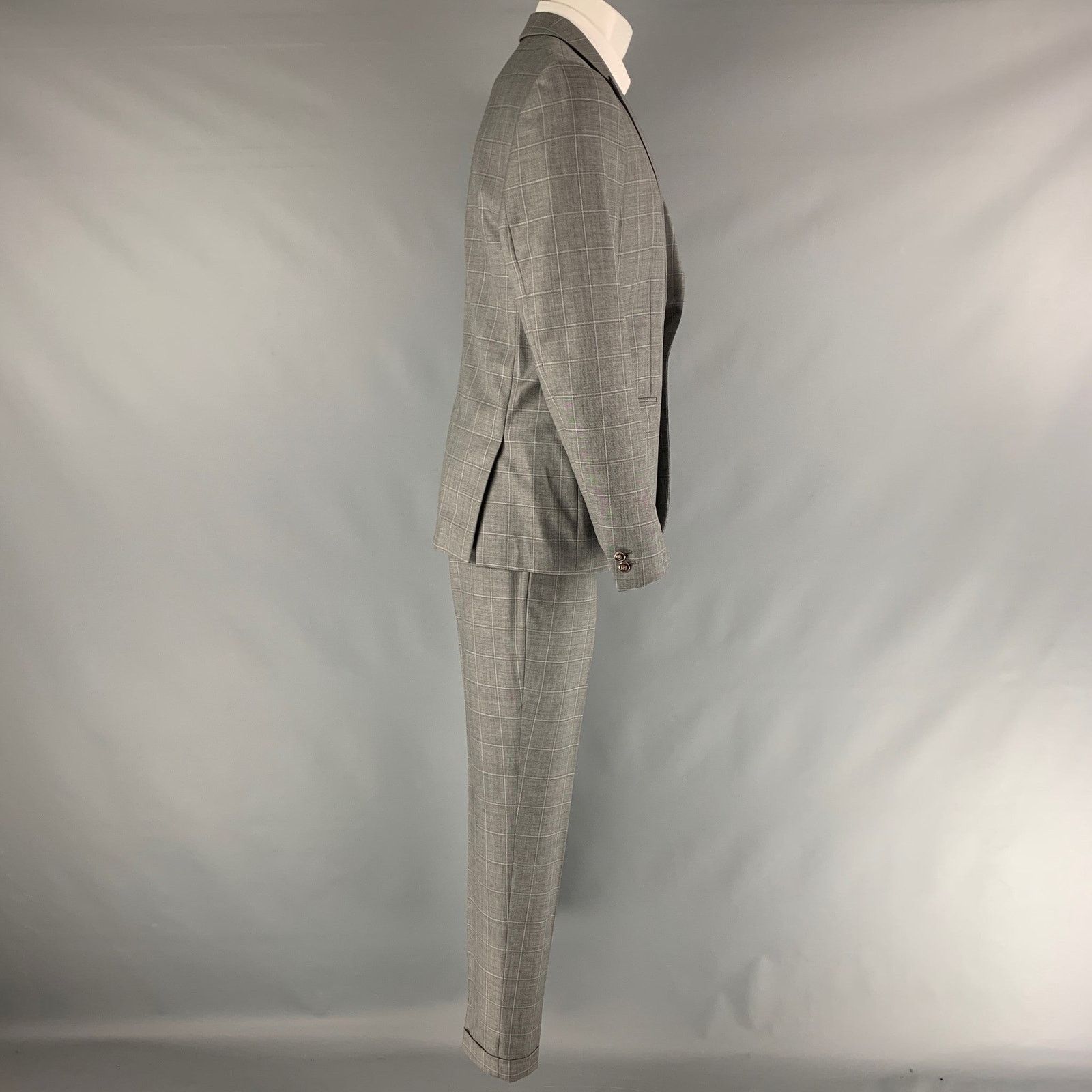 The Kooples THE KOOPLES Size 40 Grey Window Pane Wool Peak Lapel Suit Size 40R - 3 Thumbnail