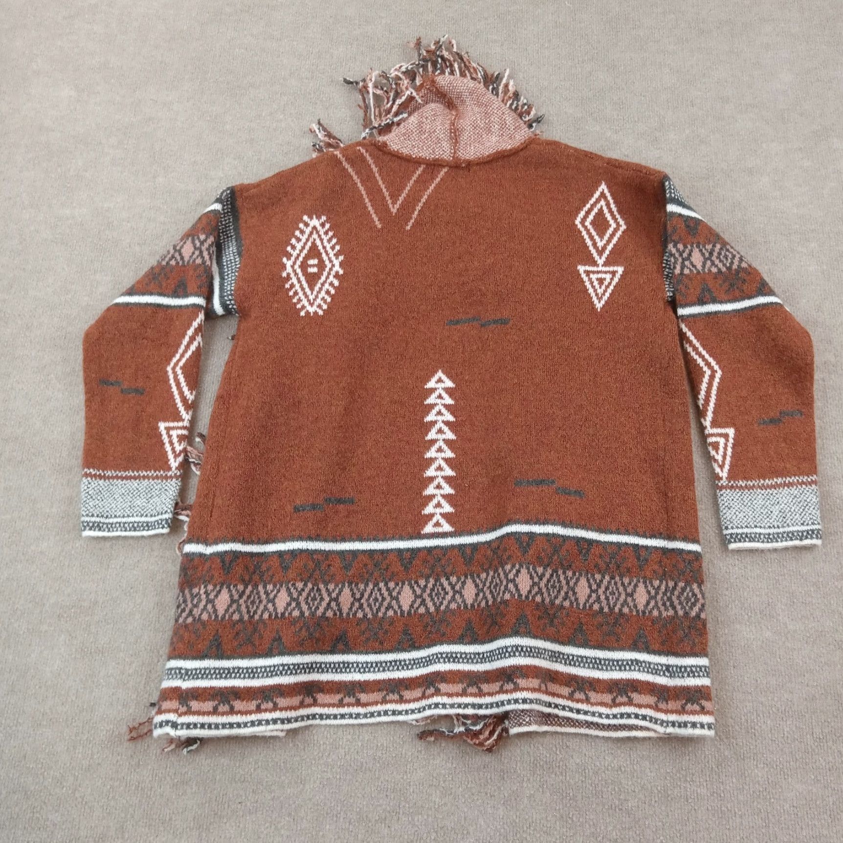 Vintage Doe & Rae Sweater Cardigan Womens Medium Red Aztec Waterfall Open Front Stretch Size M / US 6-8 / IT 42-44 - 8 Thumbnail