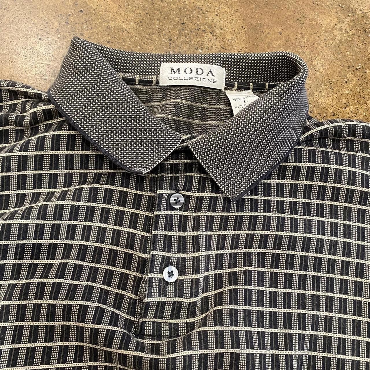 Designer Dark Grey/Tan Grid Polo Shirt Size US L / EU 52-54 / 3 - 3 Thumbnail