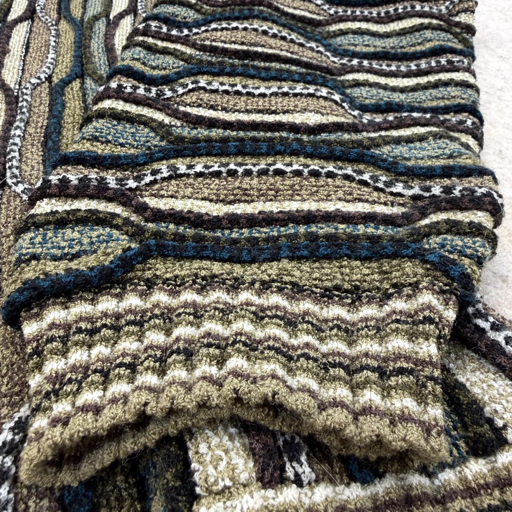 Coogi Protege Sweater Mens XL Green Brown Blue 3D Knit Abstract Coogi Style Pullover Size US XL / EU 56 / 4 - 6 Thumbnail