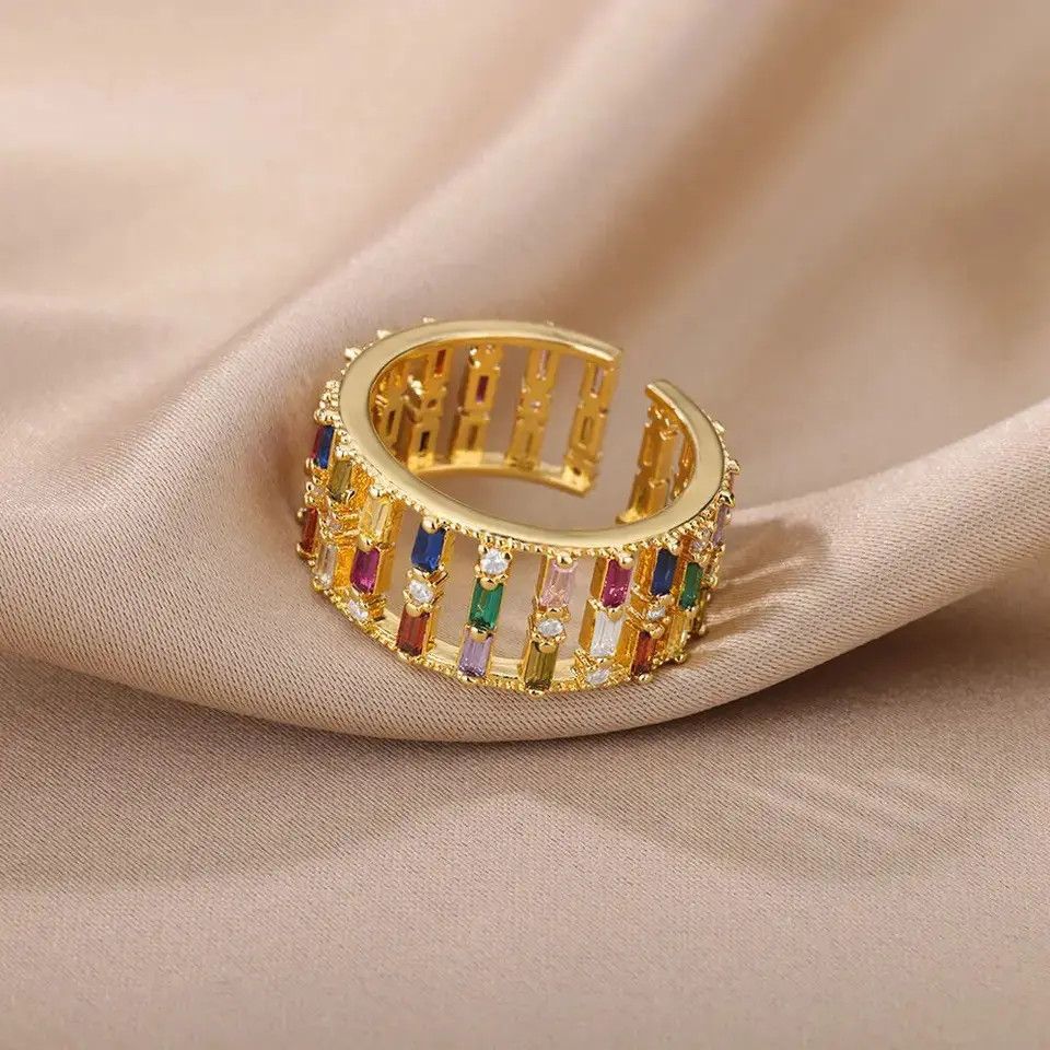 Japanese Brand Creative Rainbow Zircon Rings Size ONE SIZE - 3 Thumbnail