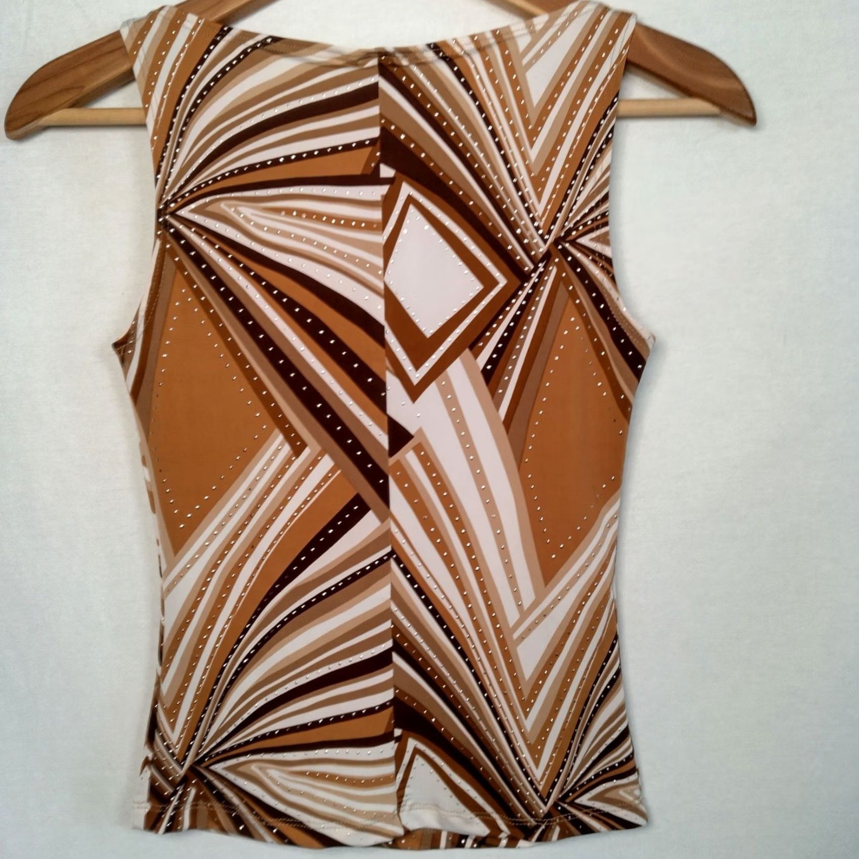 Vintage VINTAGE Poetry Clothing Geometric Sleeveless Top Cowl Neck Stretch Brown S Small Womens Juniors Y2K 90s Fall Spring Summer USA Made Size S / US 4 / IT 40 - 6 Thumbnail