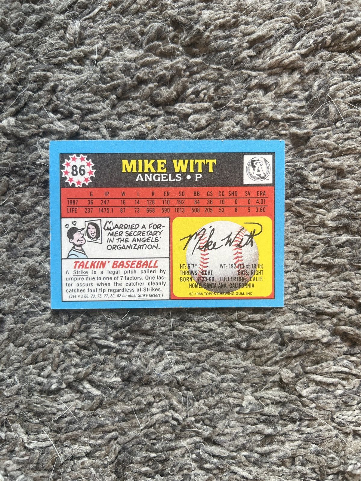 MLB 1988 Topps #86 Mike Witt Card Size ONE SIZE - 2 Thumbnail