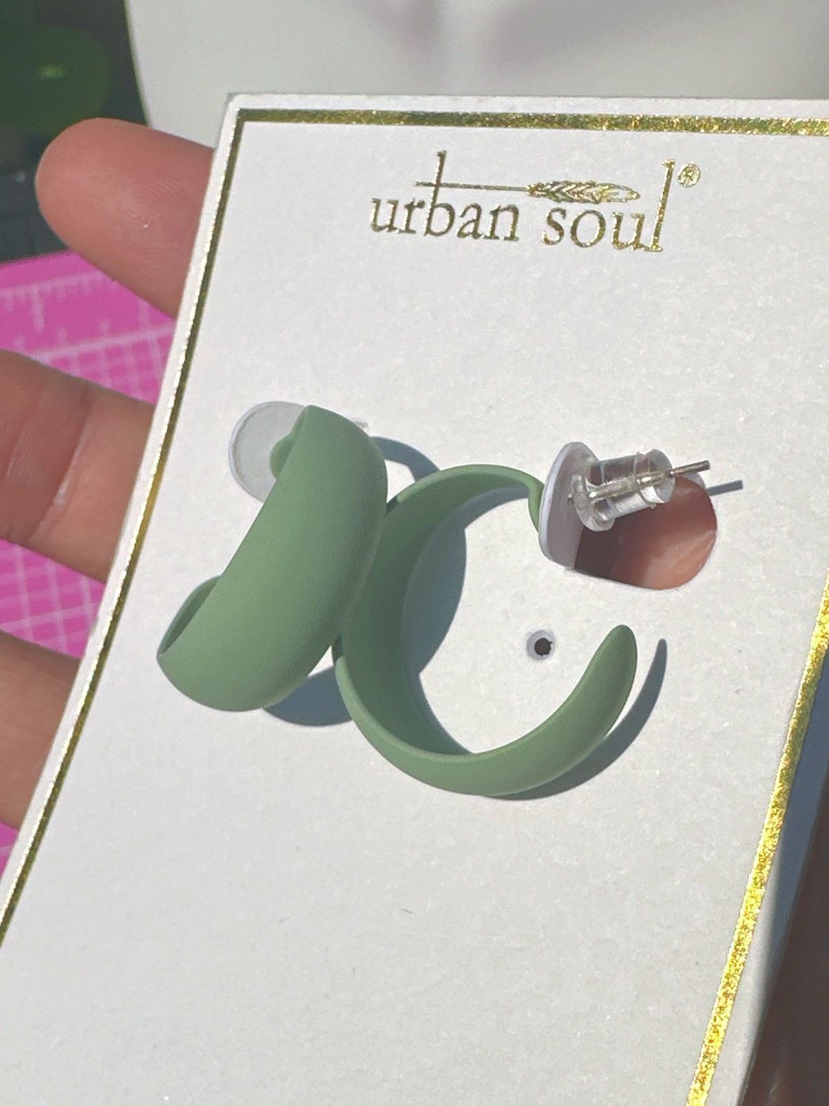 Designer Urban soul earrings small open loop green lightweight Size ONE SIZE - 3 Thumbnail