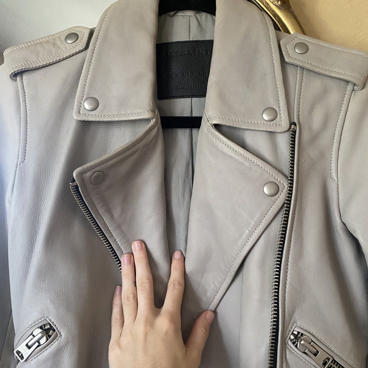 Allsaints AllSaints Balfern Moto Biker Leather Jacket Grey Size XS / US 0-2 / IT 36-38 - 5 Thumbnail