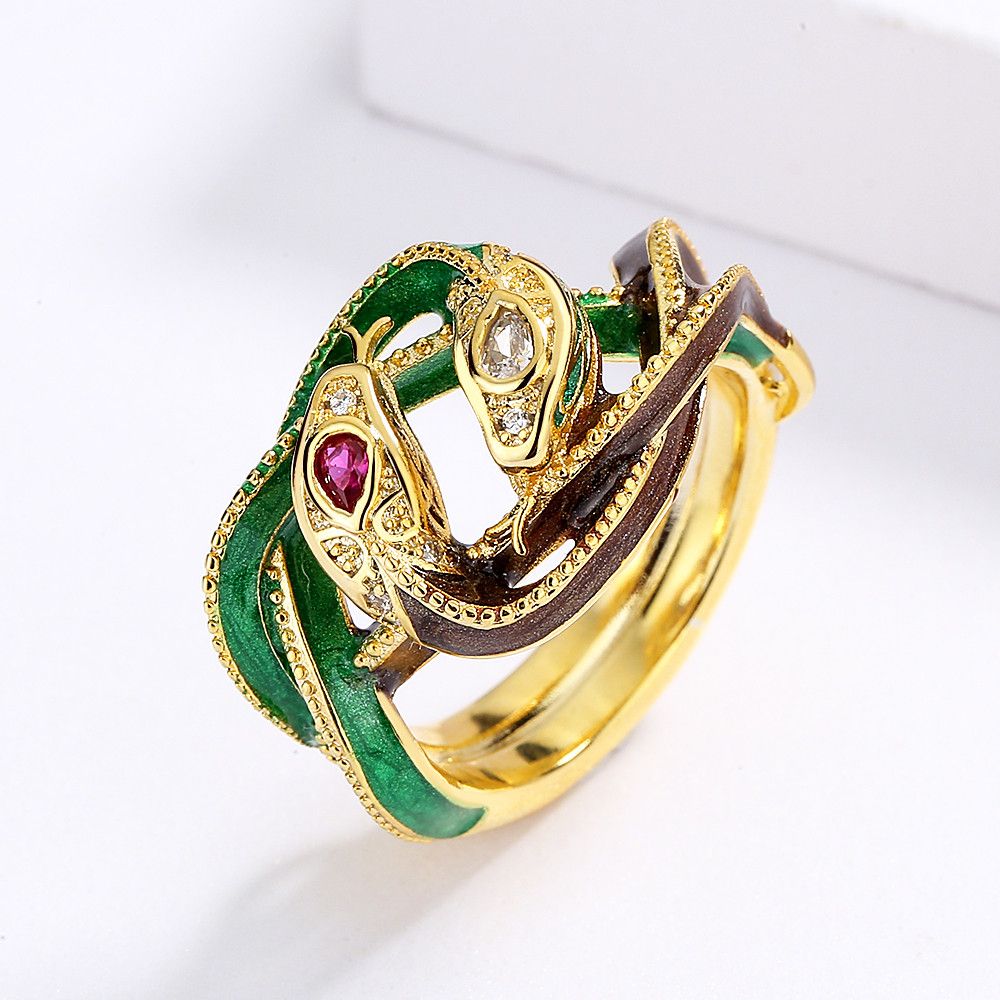 Jewelry Double Snake Winding Handmade Enamel Ring Size ONE SIZE - 2 Thumbnail