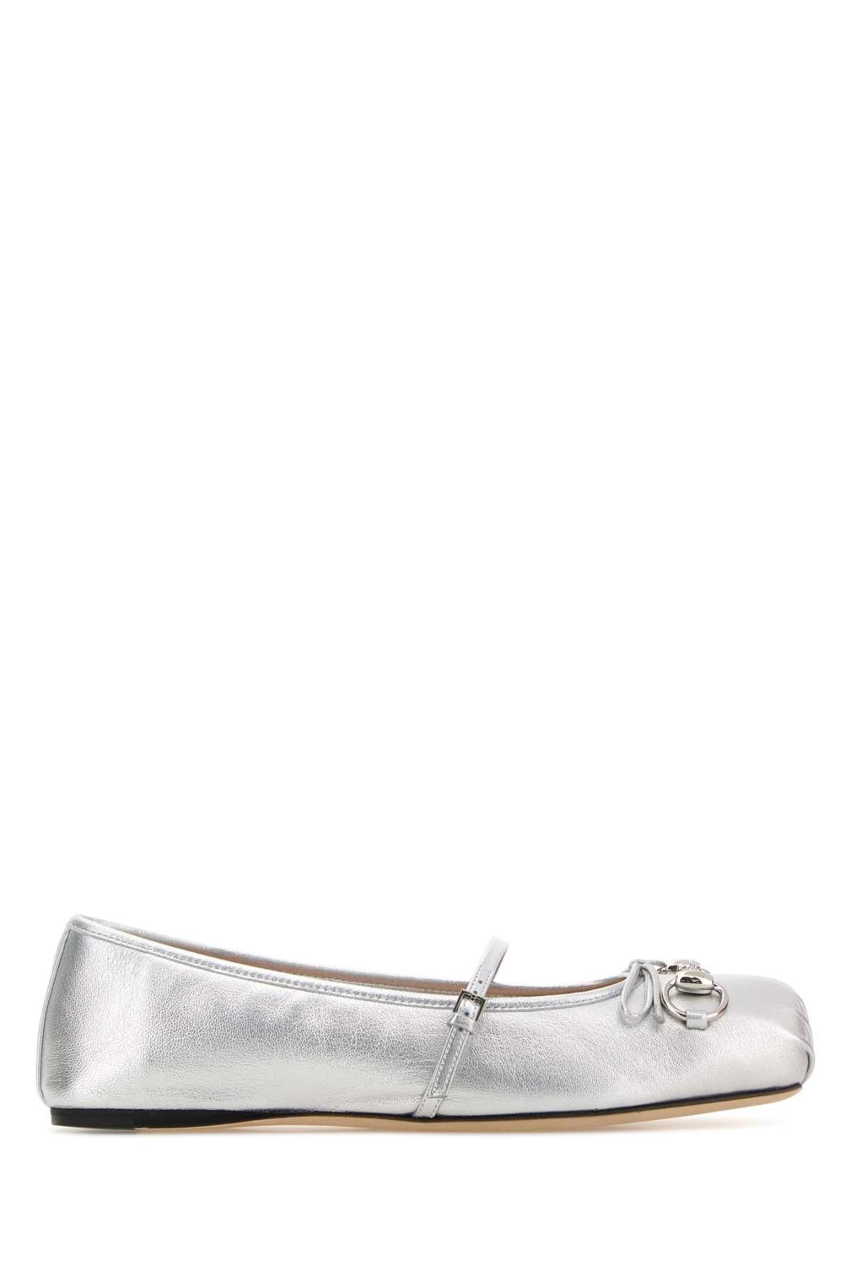 Silver Leather Ballerinas