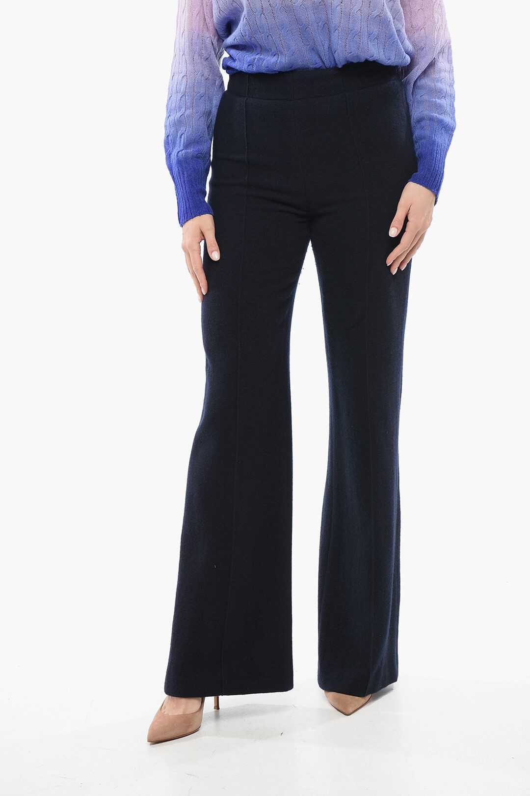 Chloe og1mm1125 Wool and Cashmere Flared Pant in Blue Size 28" / US 6 / IT 42 - 1 Thumbnail
