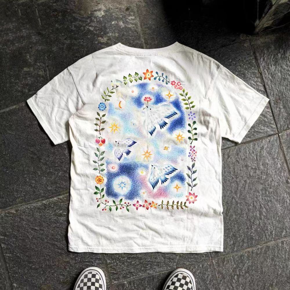 Vintage White street washed retro pigeon print t-shirt Size US M / EU 48-50 / 2 - 1 Thumbnail