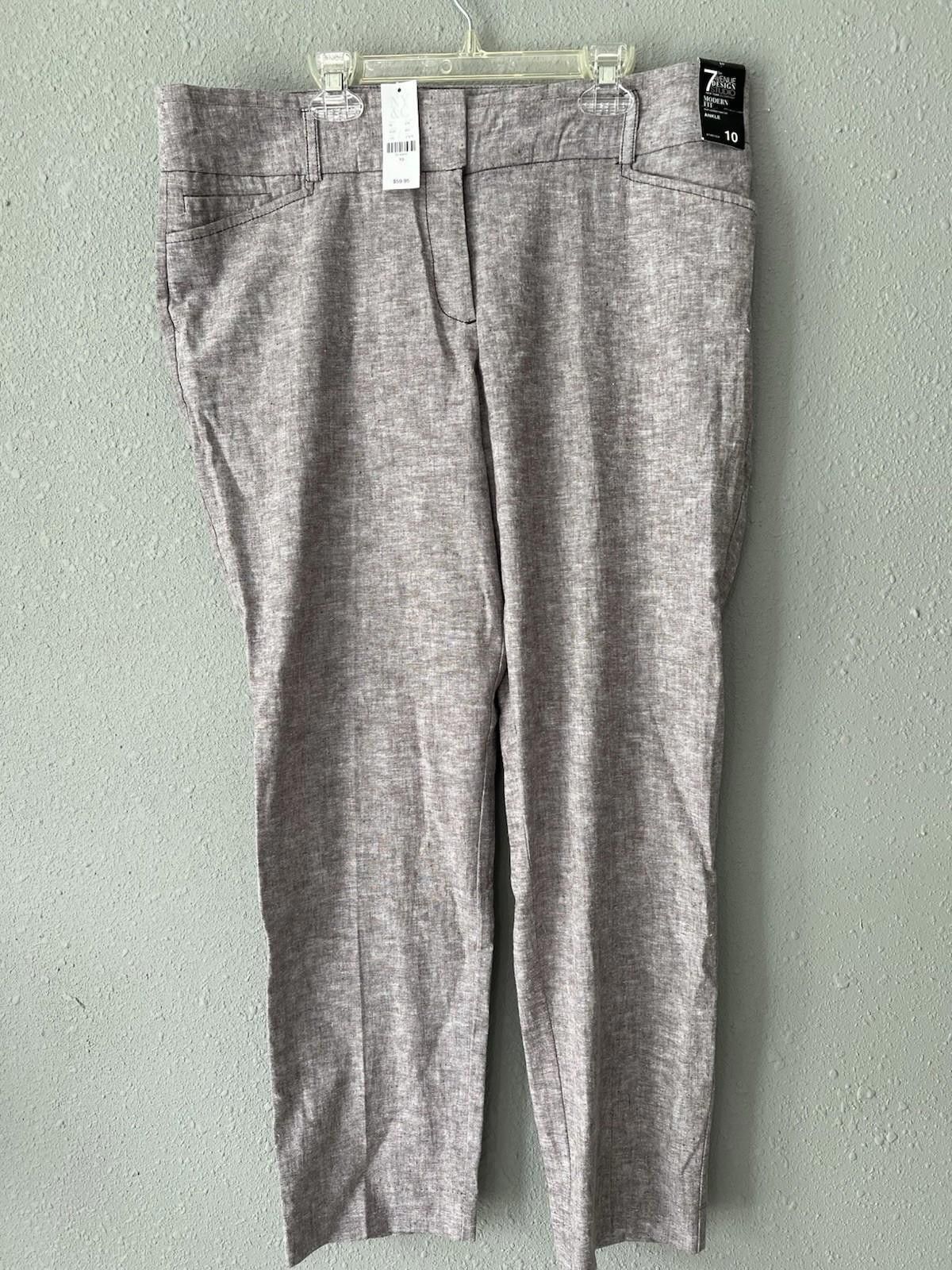 Designer New York & Co The 7th Ave Linen Blend Straight Leg Sz 10 Size 32" / US 10 / IT 46 - 1 Thumbnail