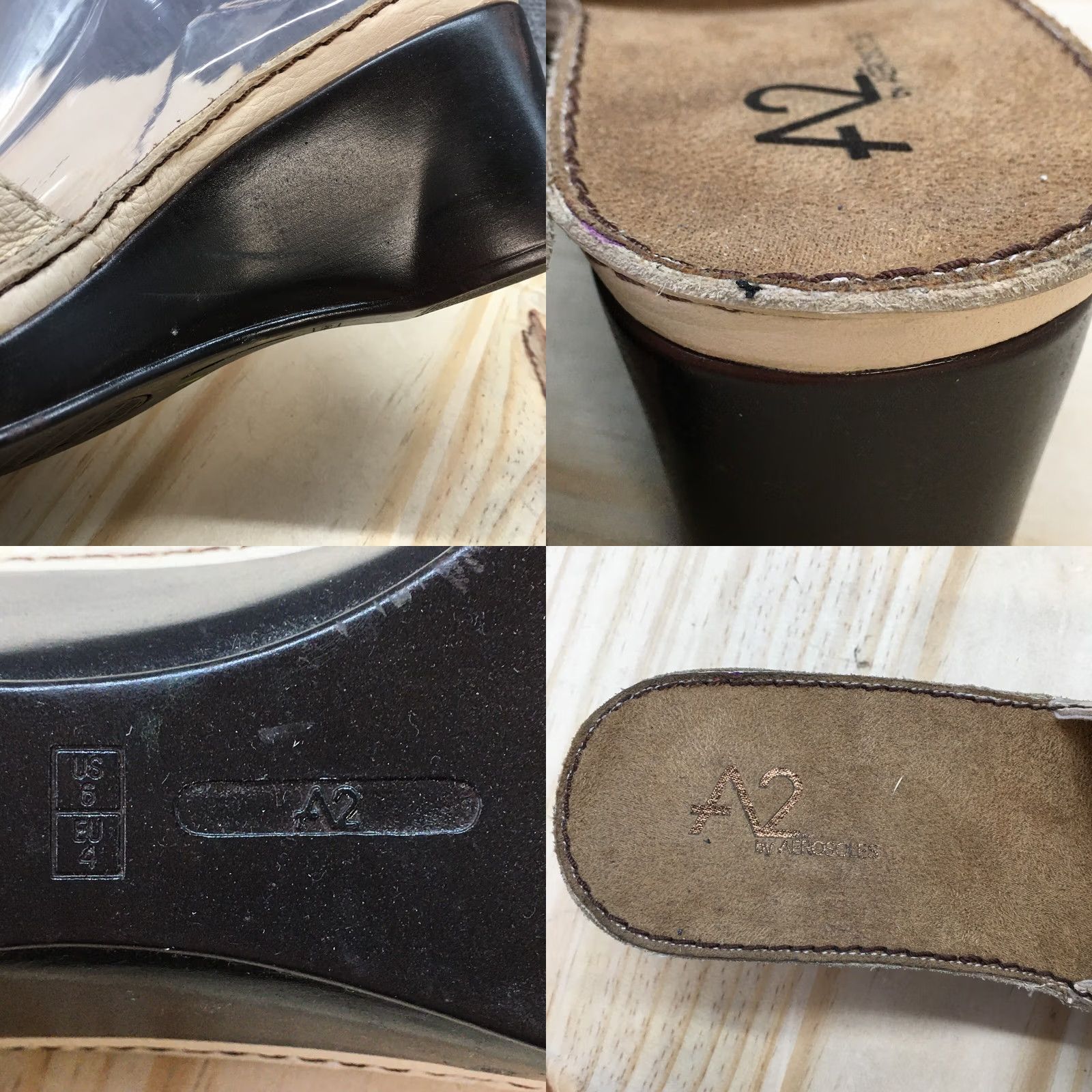 Vintage Aerosoles A2 Sandals Women’s 6 M Leather Beige Wedge Slides Casual Size US 6 / IT 36 - 9 Thumbnail