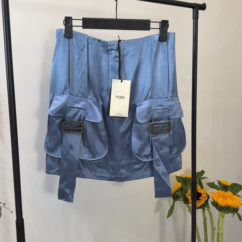 Fendi FENDI Blue Satin Mini Skirt - dmc Size US 36 / EU 52 - 1 Thumbnail