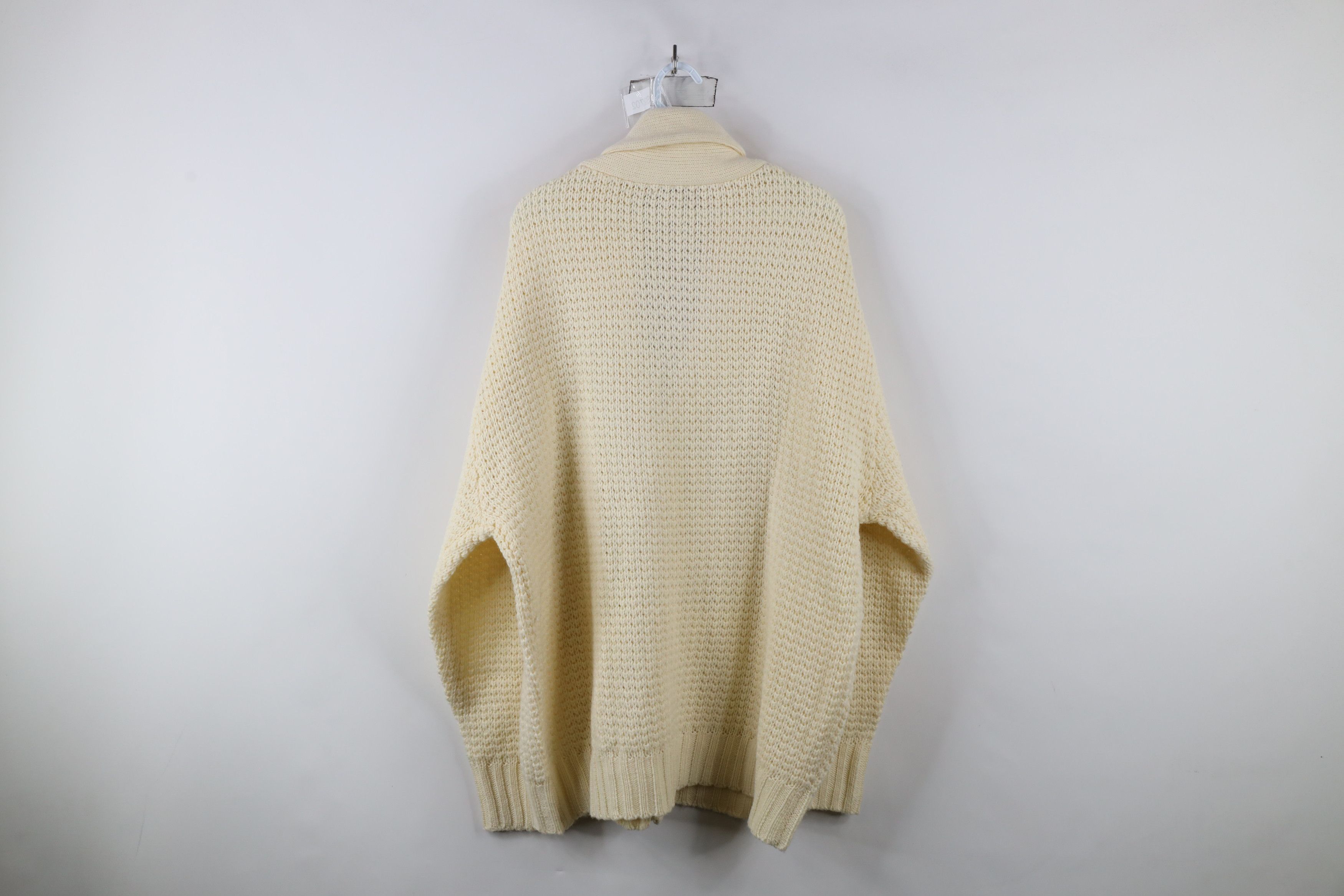 Vintage Vintage 90s Streetwear Knit Shawl Cardigan Sweater Cream Size US XXL / EU 58 / 5 - 9 Thumbnail