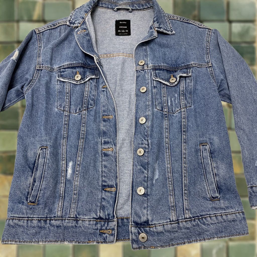 Bershka VINTAGE Bershka Denim Jean Jacket Oversized Boho Women XS-2XS Blue Distressed Jeans Jacket Ladies Small/Medium Denim Size 24" / US 00 / IT 34 - 1 Thumbnail