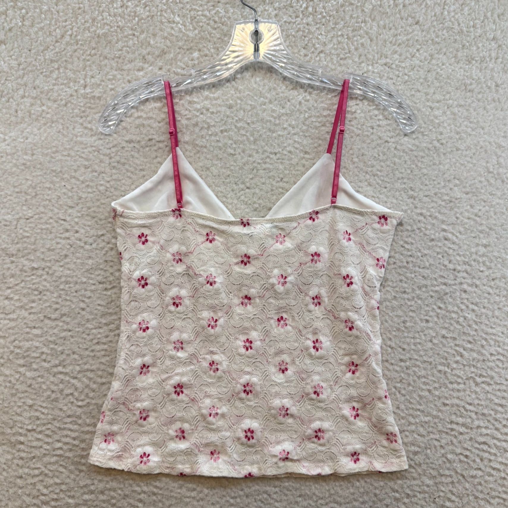 Pinko VINTAGE 90s Y2K Camisole Tank Top White Pink Ditsy Floral Lace Boho Fairy Shirt M Womens Size M / US 6-8 / IT 42-44 - 2 Thumbnail