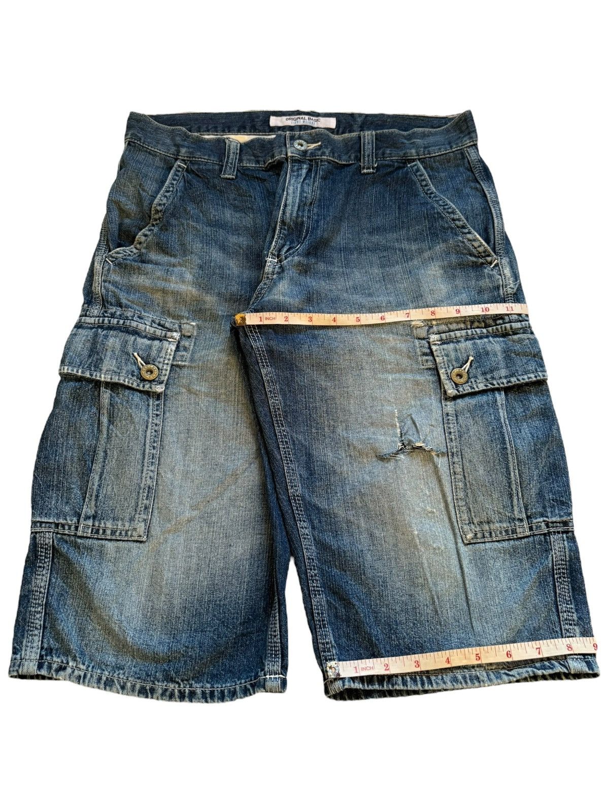 Japanese Brand × Jun Takahashi × Uniqlo Vintage Uniqlo Mud Wash Distress Rip Cargo Baggy Jean Shorts Size US 32 / EU 48 - 16 Thumbnail
