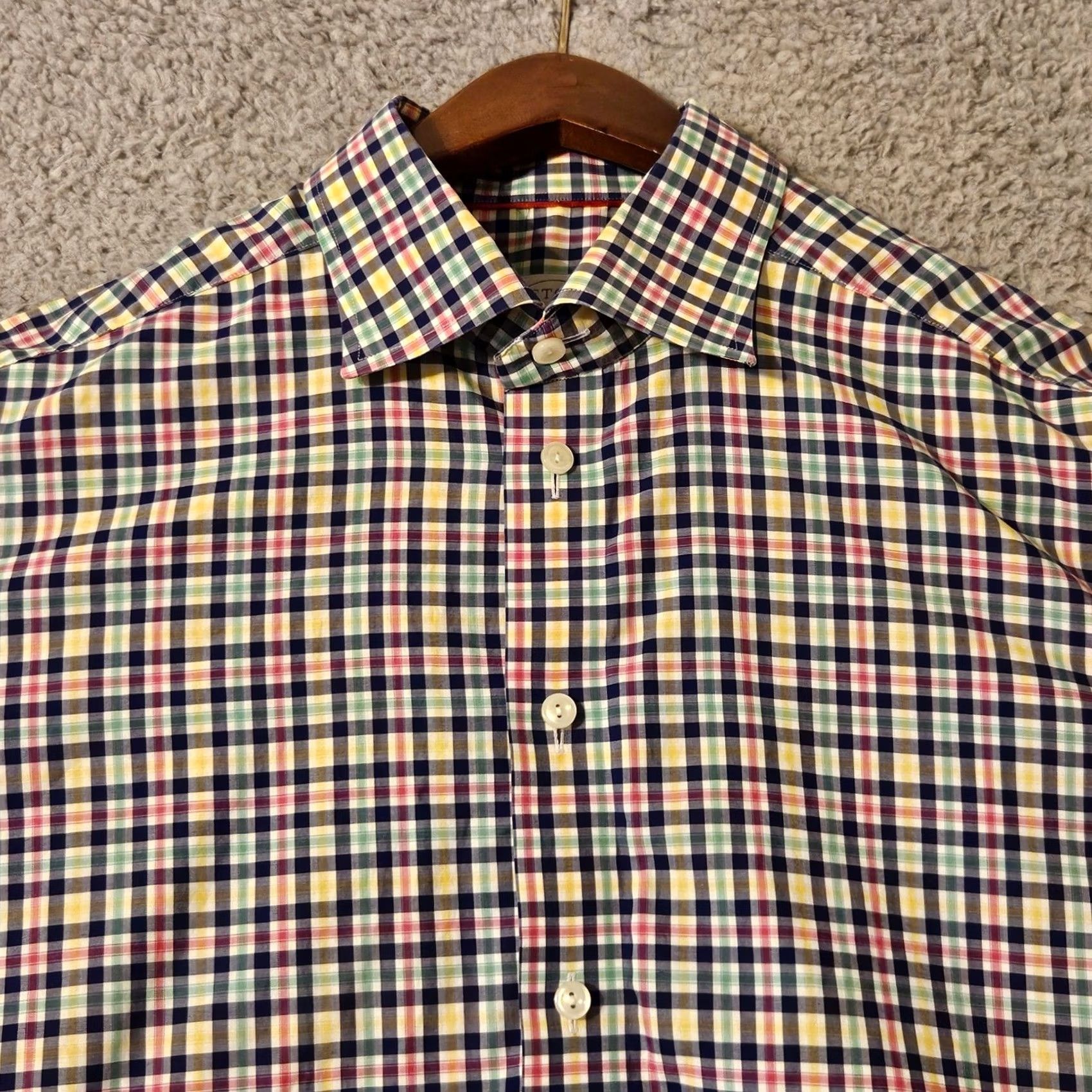 Eton Eton Shirt Men 42 16.5 Checkered Plaid Cotton Long Sleeve Contemporary Fit White Blue Green Men Size US XL / EU 56 / 4 - 2 Thumbnail