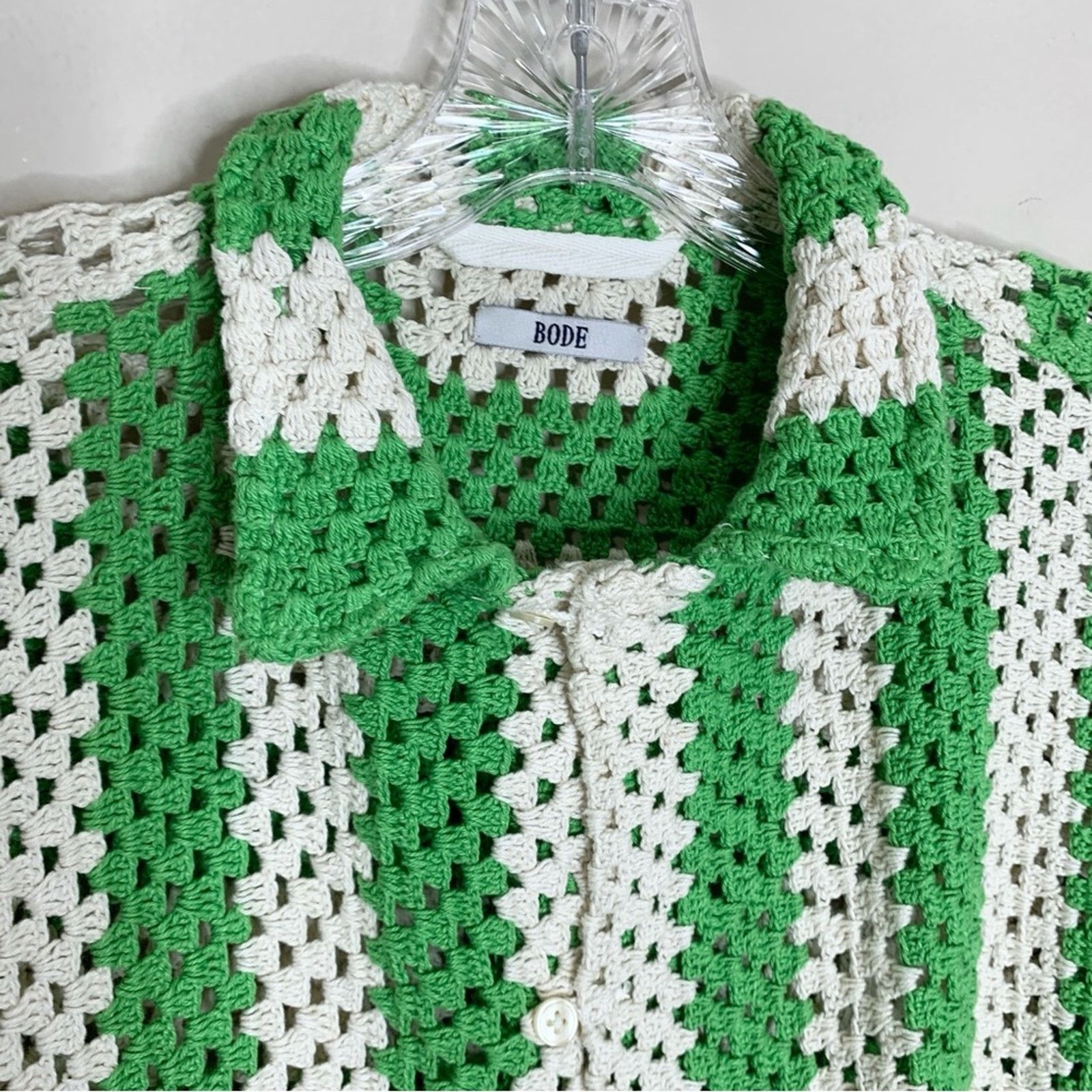 Bode Bode Crochet Shirt (Sz S/M) Flagship Striped Green Cream Size US M / EU 48-50 / 2 - 7 Thumbnail