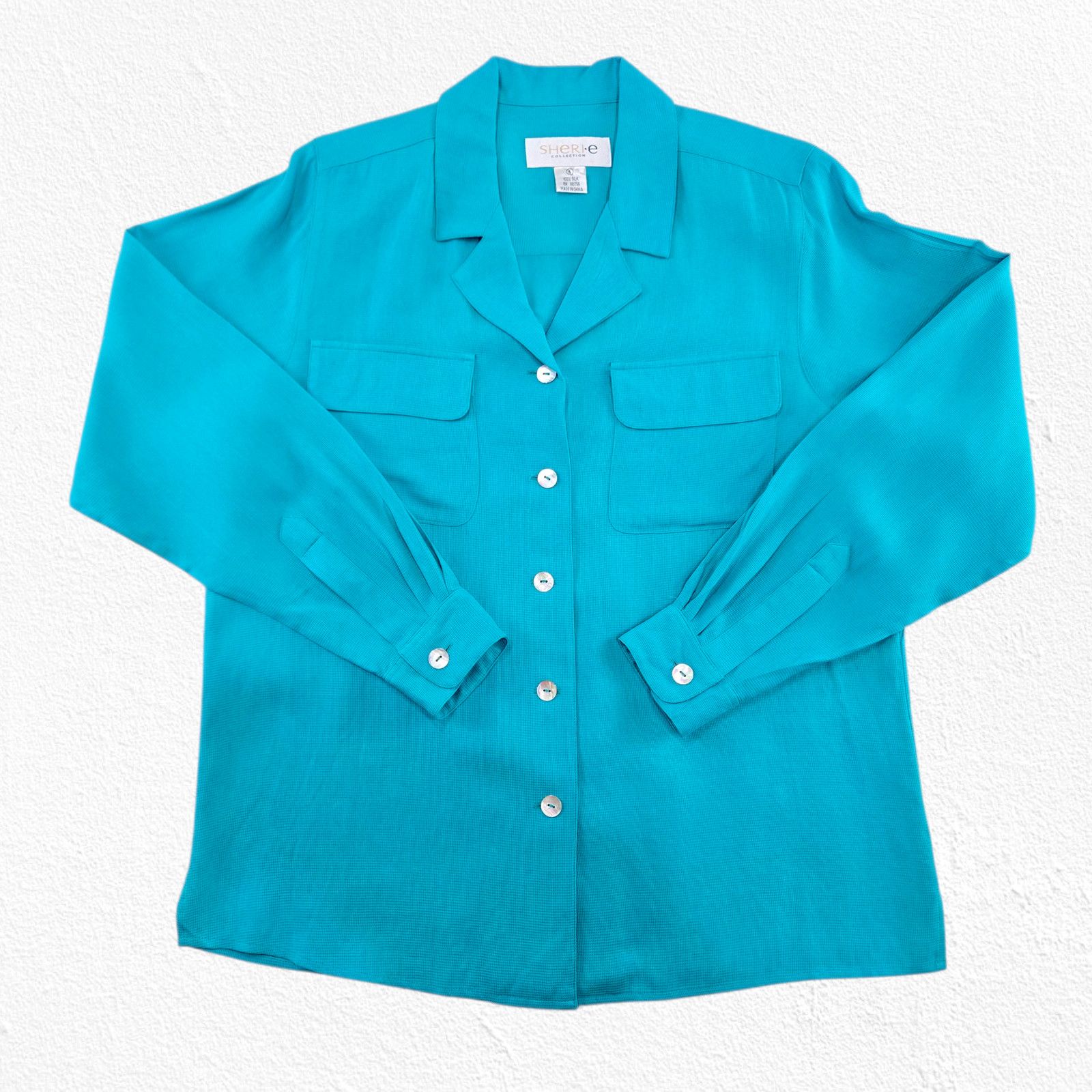 Vintage Vintage Turquoise Silk Button Up Blouse Size 6 Size M / US 6-8 / IT 42-44 - 2 Thumbnail