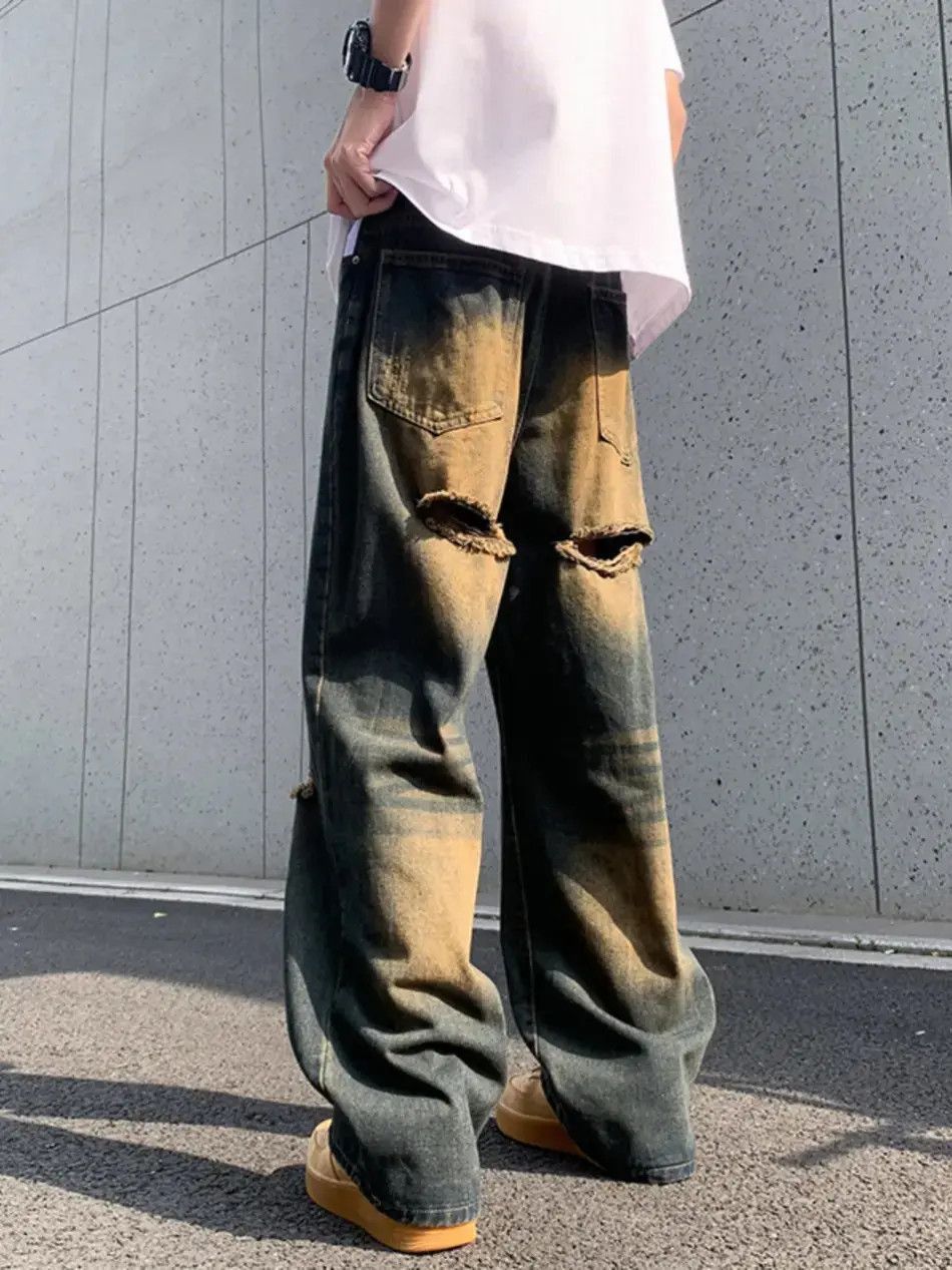 Japanese Brand Retro washed loose fitting straight leg drape jeans Size US 32 / EU 48 - 3 Thumbnail