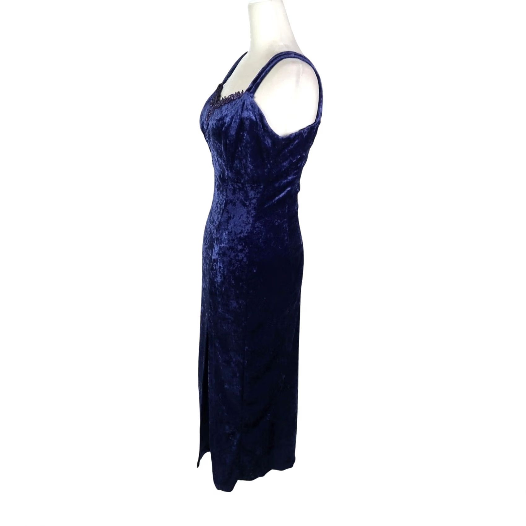 Vintage VINTAGE Frederick's of Hollywood Blue Crushed Velvet Midi Cocktail Dress M Women Sleeveless 90s Bohemian Party/Cocktail 90s Size M / US 6-8 / IT 42-44 - 3 Thumbnail