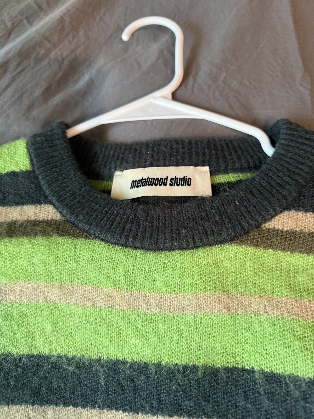 Metalwood Studio Metalwood Studio Striped Mohair Knit Sweater Dark Green Size US L / EU 52-54 / 3 - 2 Thumbnail