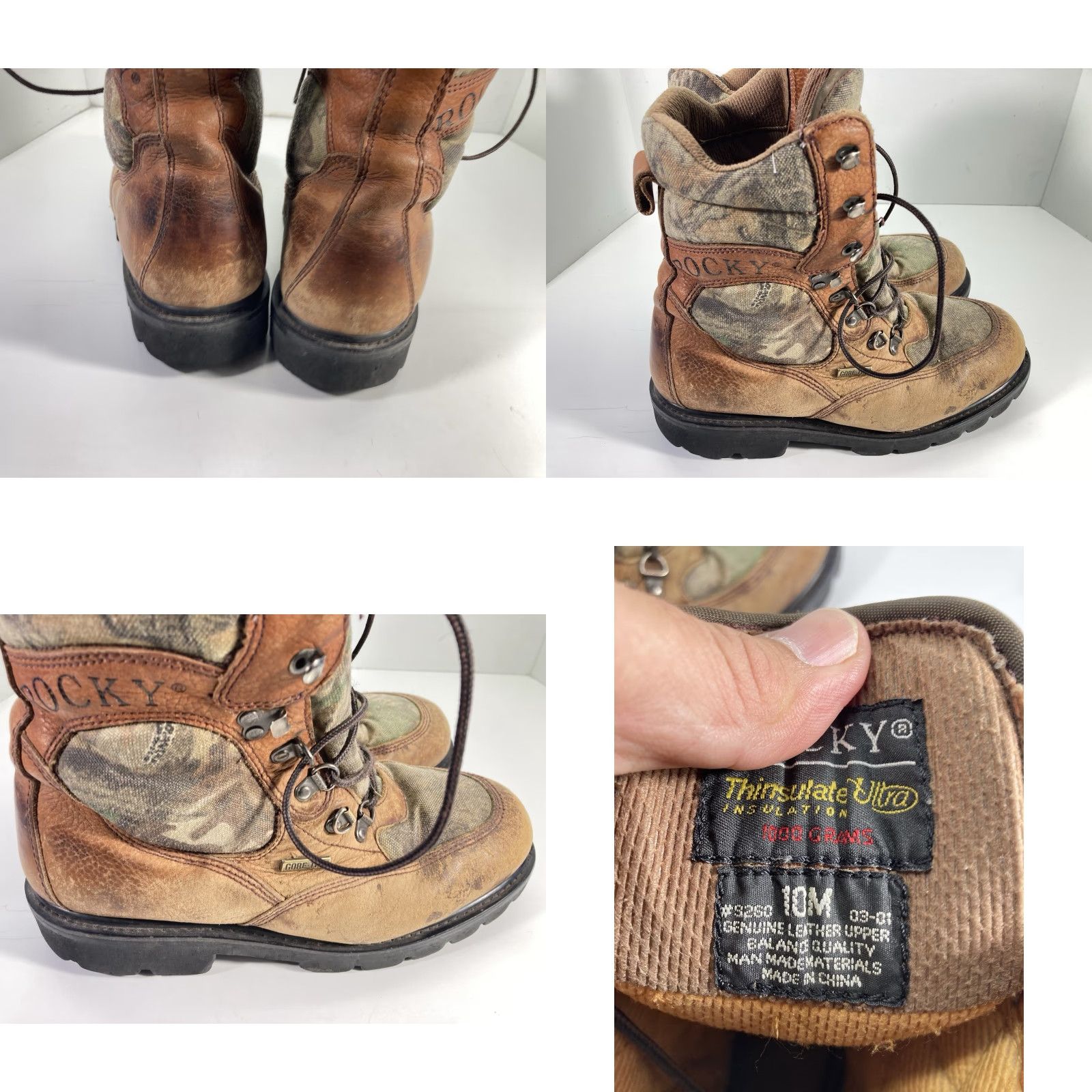 Vintage ROCKY Goretex Hunting Boots Men 10 M Brown Leather Lace Up Camouflage Leather Upper | Combat Style, Hunting Theme, Leather Outsole, US 10 Size US 10 / EU 43 - 8 Thumbnail