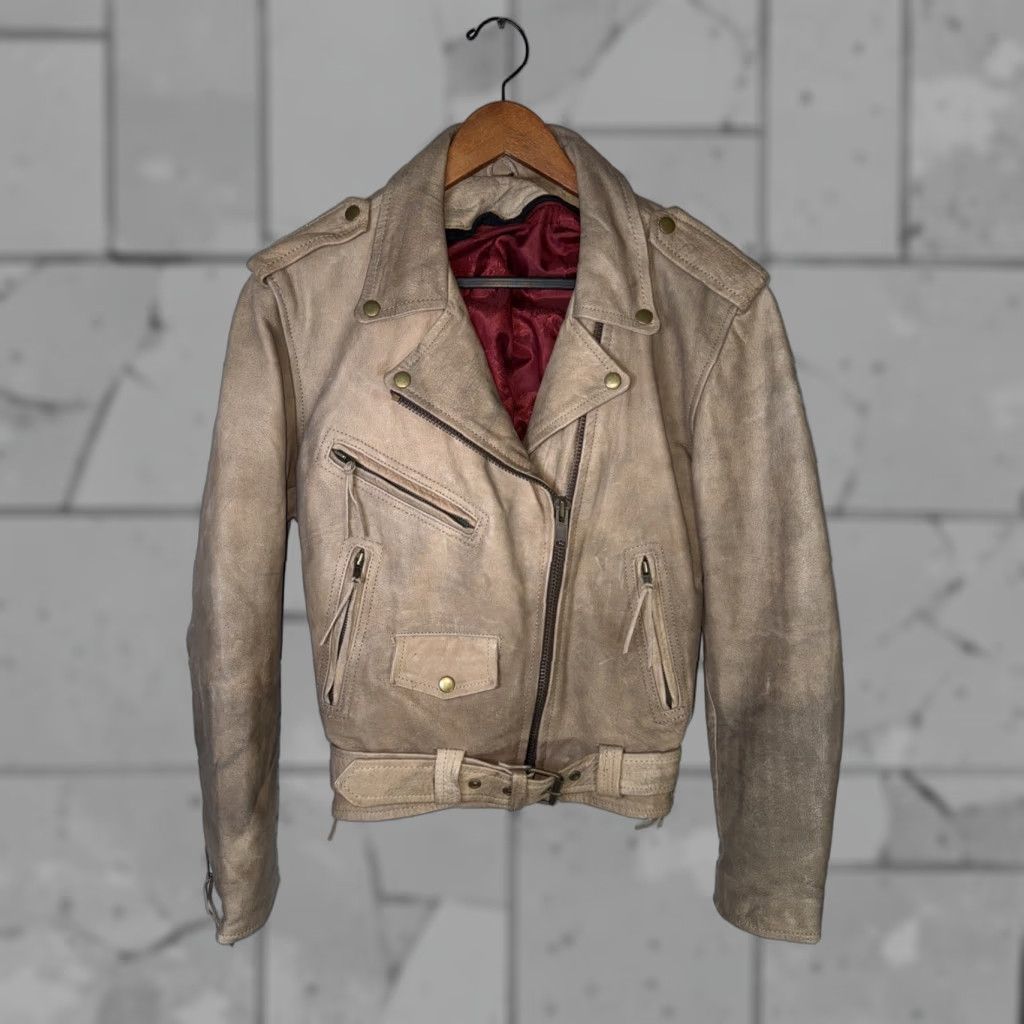 Vintage VINTAGE Jamin' Leather Jacket Motorcycle Moto Biker Style Grunge Rock Beige Womens S Size S / US 4 / IT 40 - 1 Thumbnail